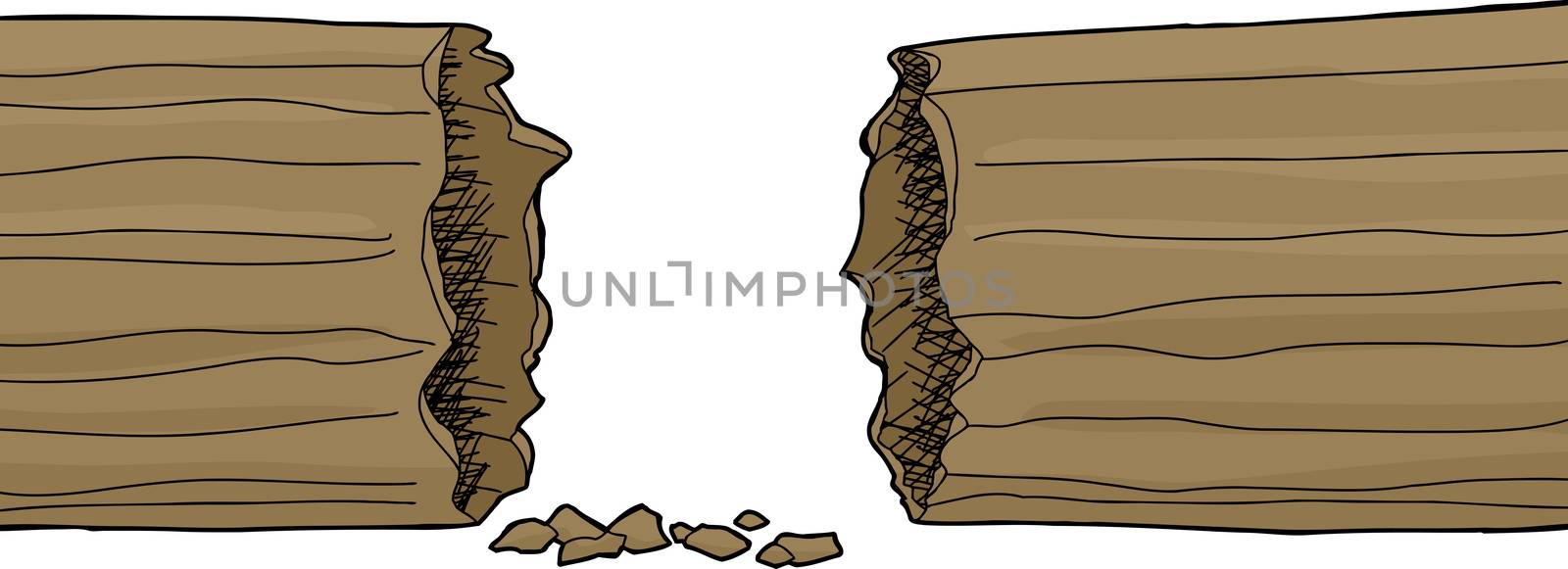 Isolated hand drawn hollow log over white background