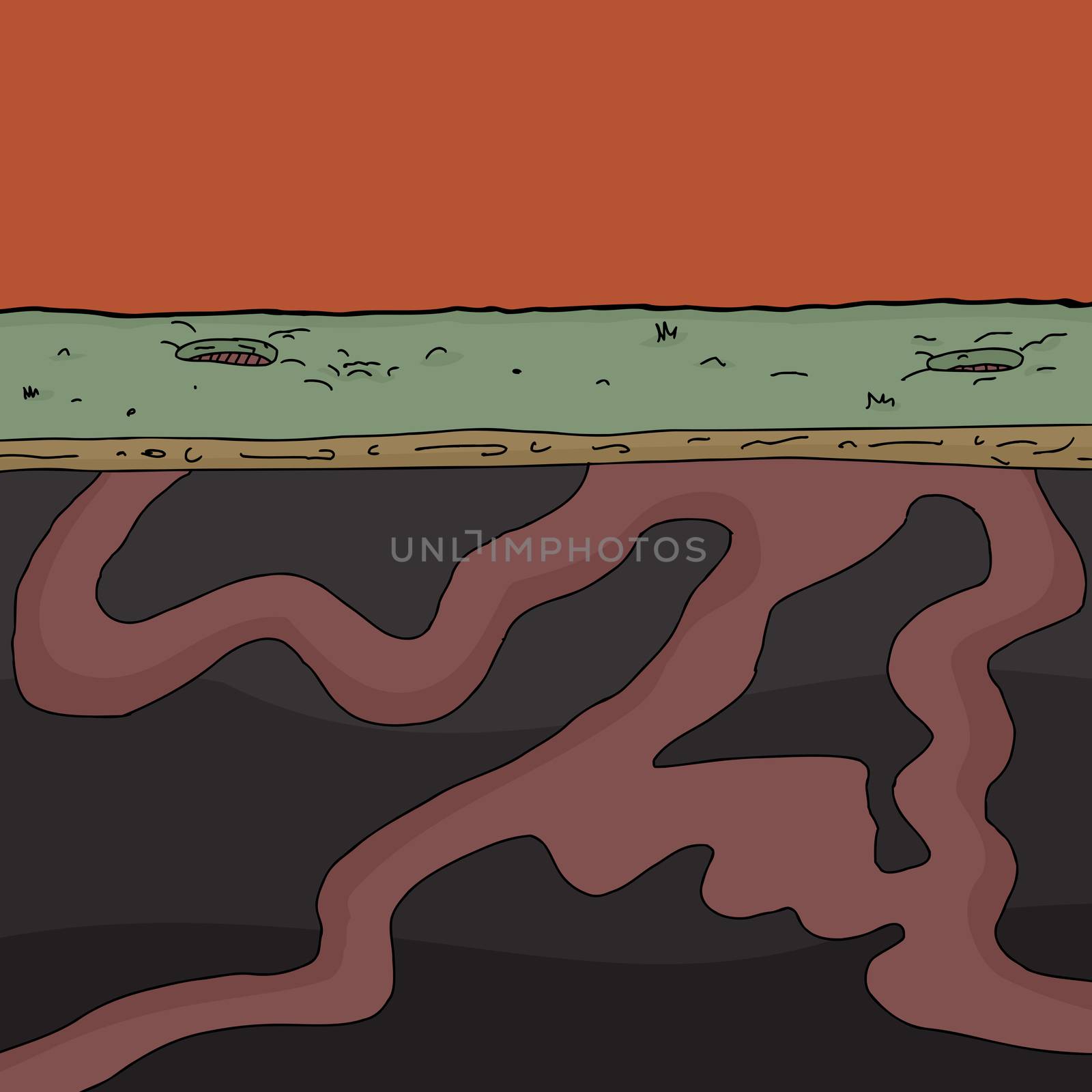 Cartoon background of underground worm tunnel cross section