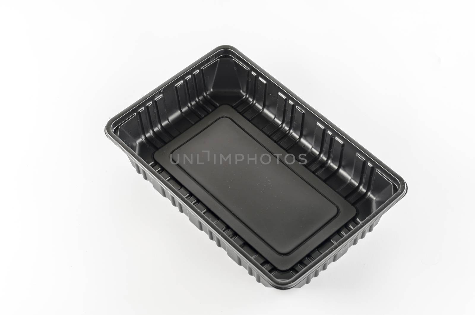 black plastic tray on a white background