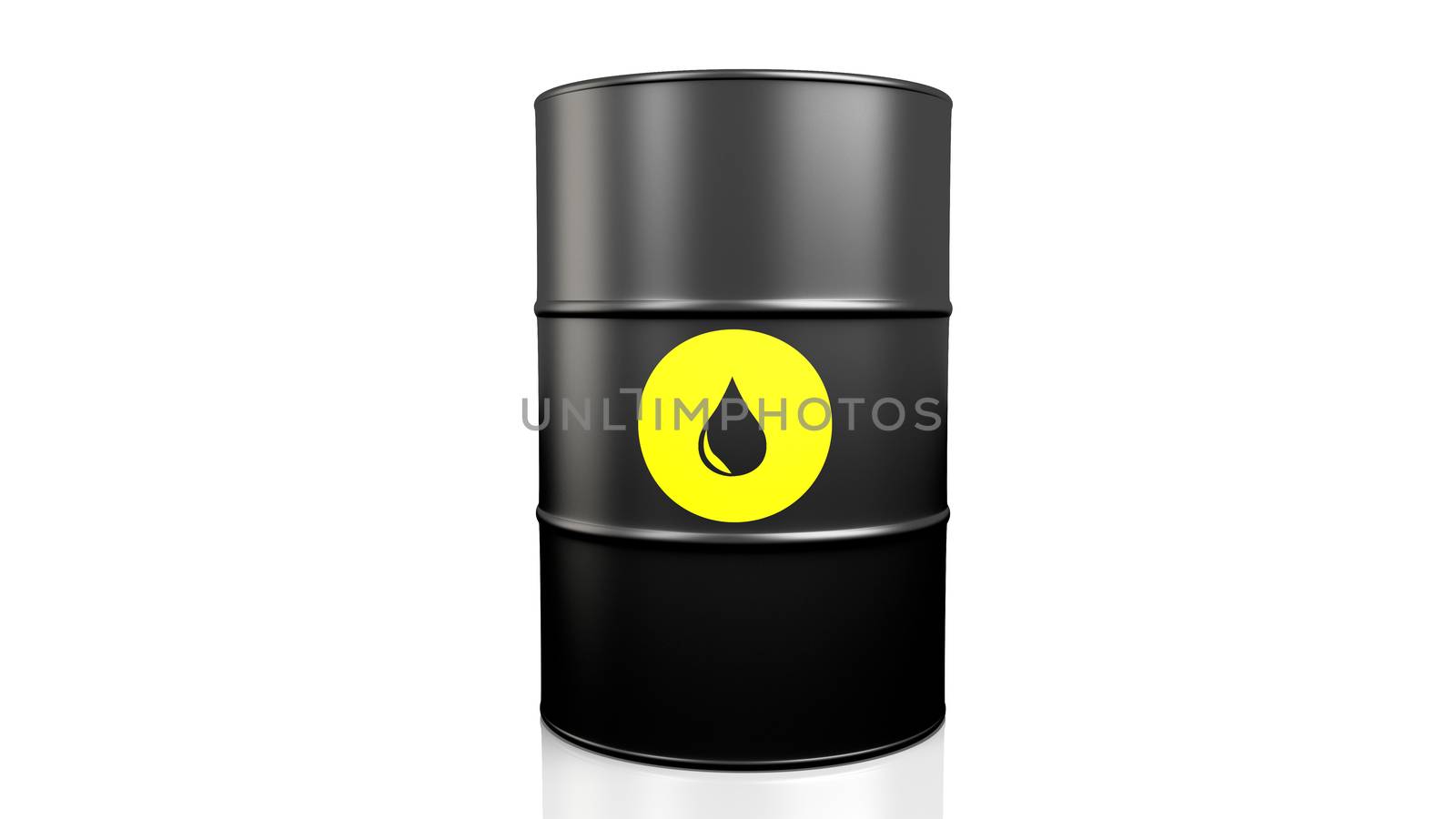 3D illustration of black oil barrel isolated on white background