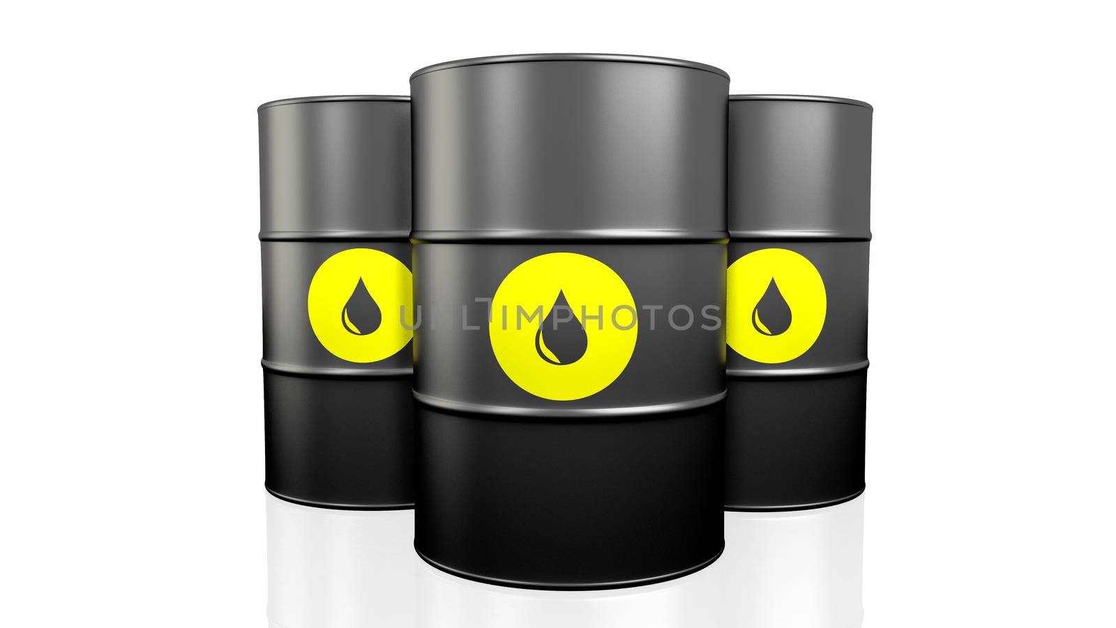 3D illustration of black oil barrel isolated on white background