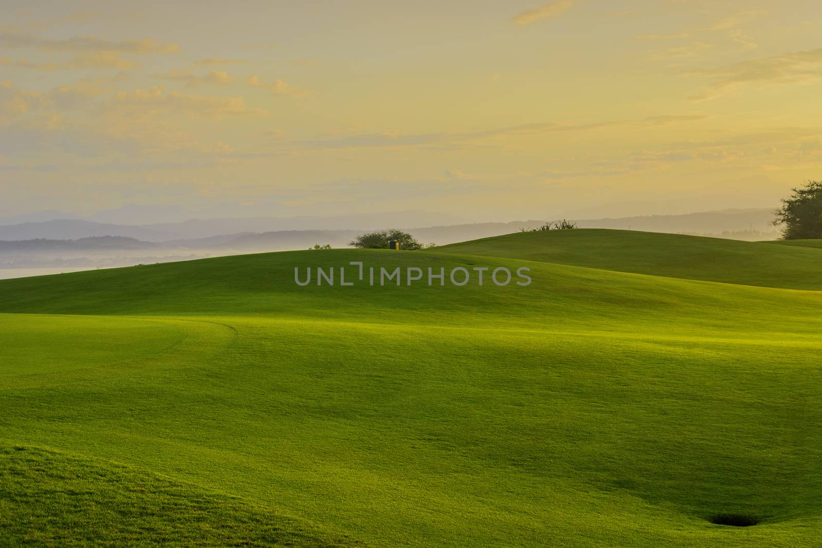 Golden sunrise on golf greens, Philippines