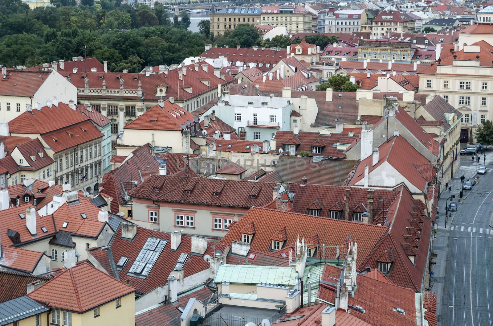 High angle view of Prague, Czech Republic.