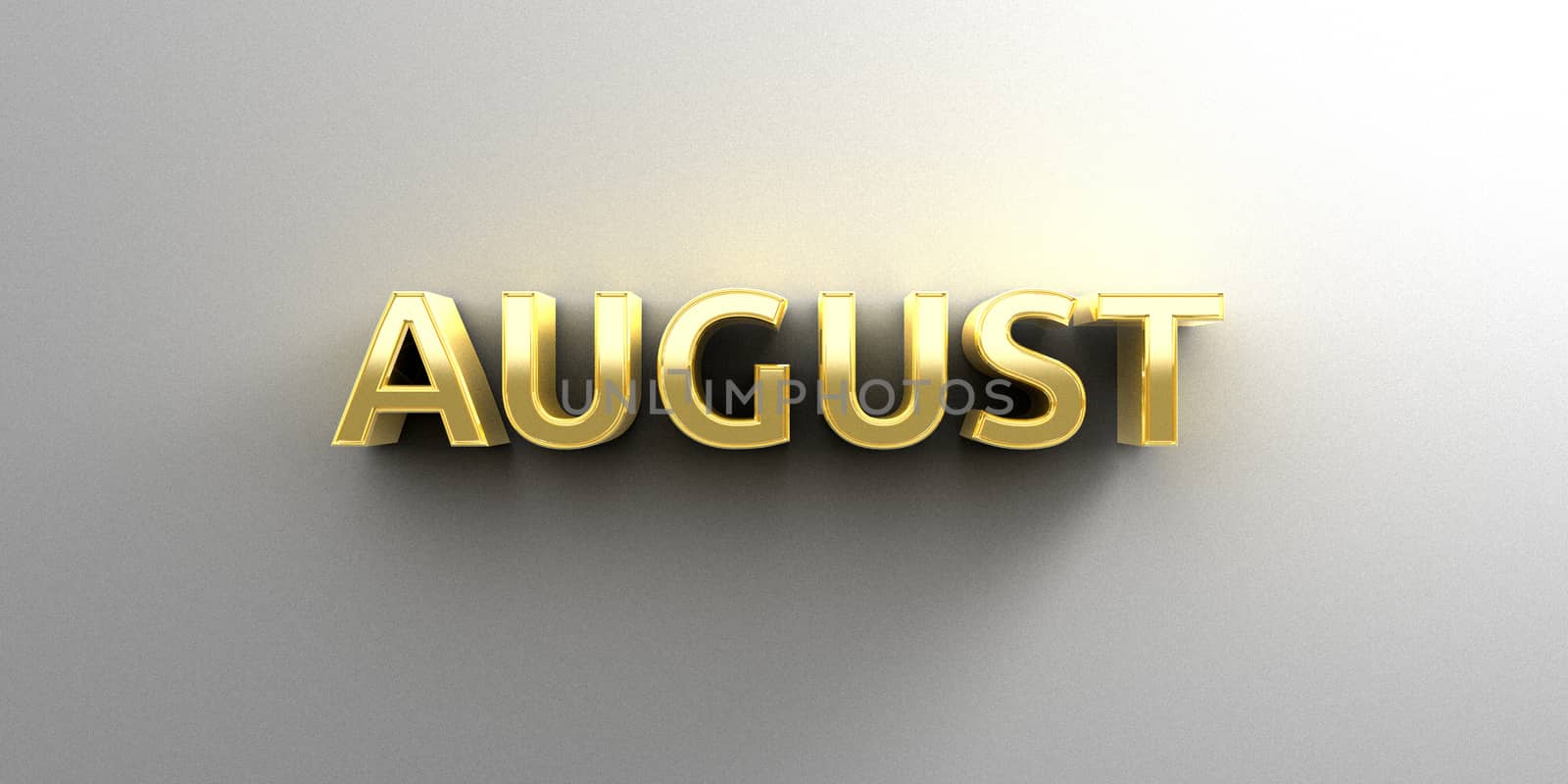 August month gold 3D quality render on the wall background with soft shadow.