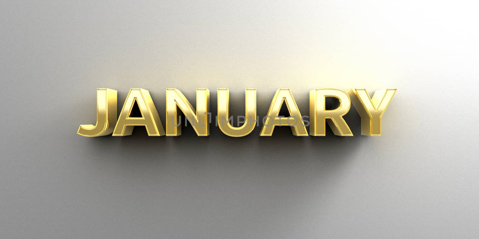 January month gold 3D quality render on the wall background with soft shadow.