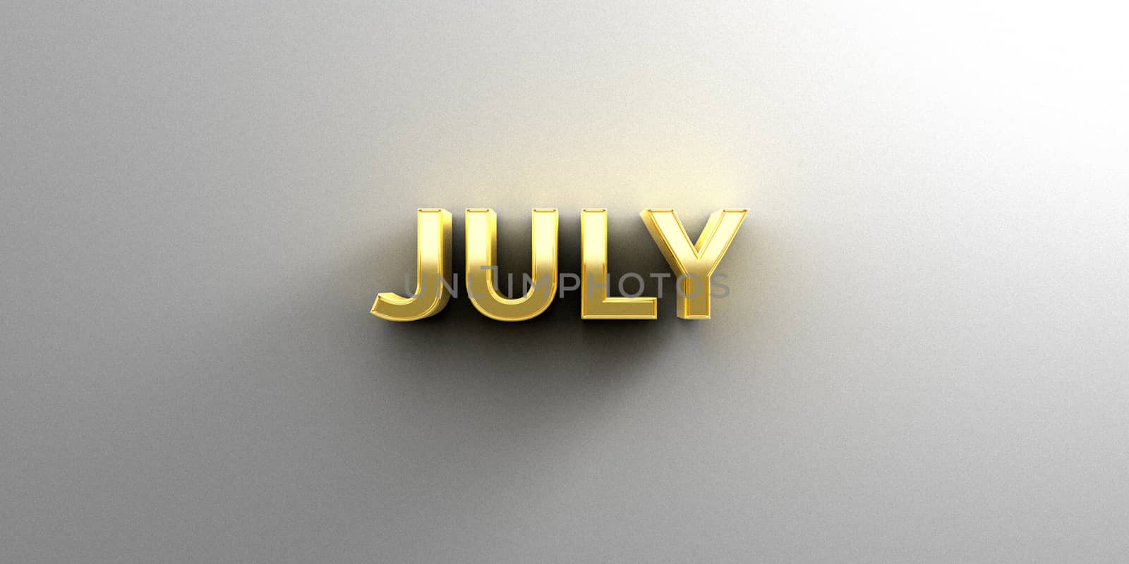 July month gold 3D quality render on the wall background with soft shadow.