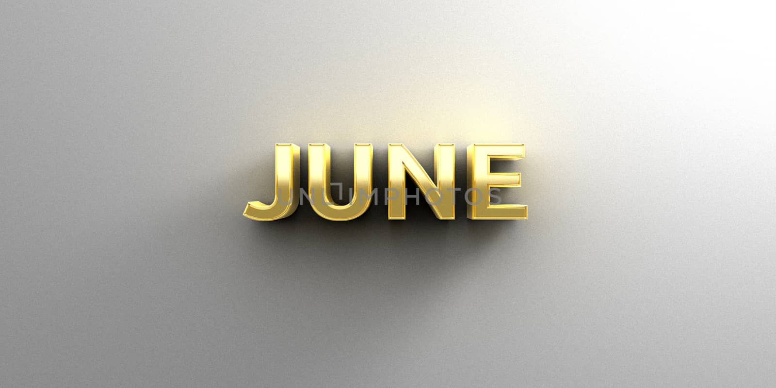 June month gold 3D quality render on the wall background with soft shadow.