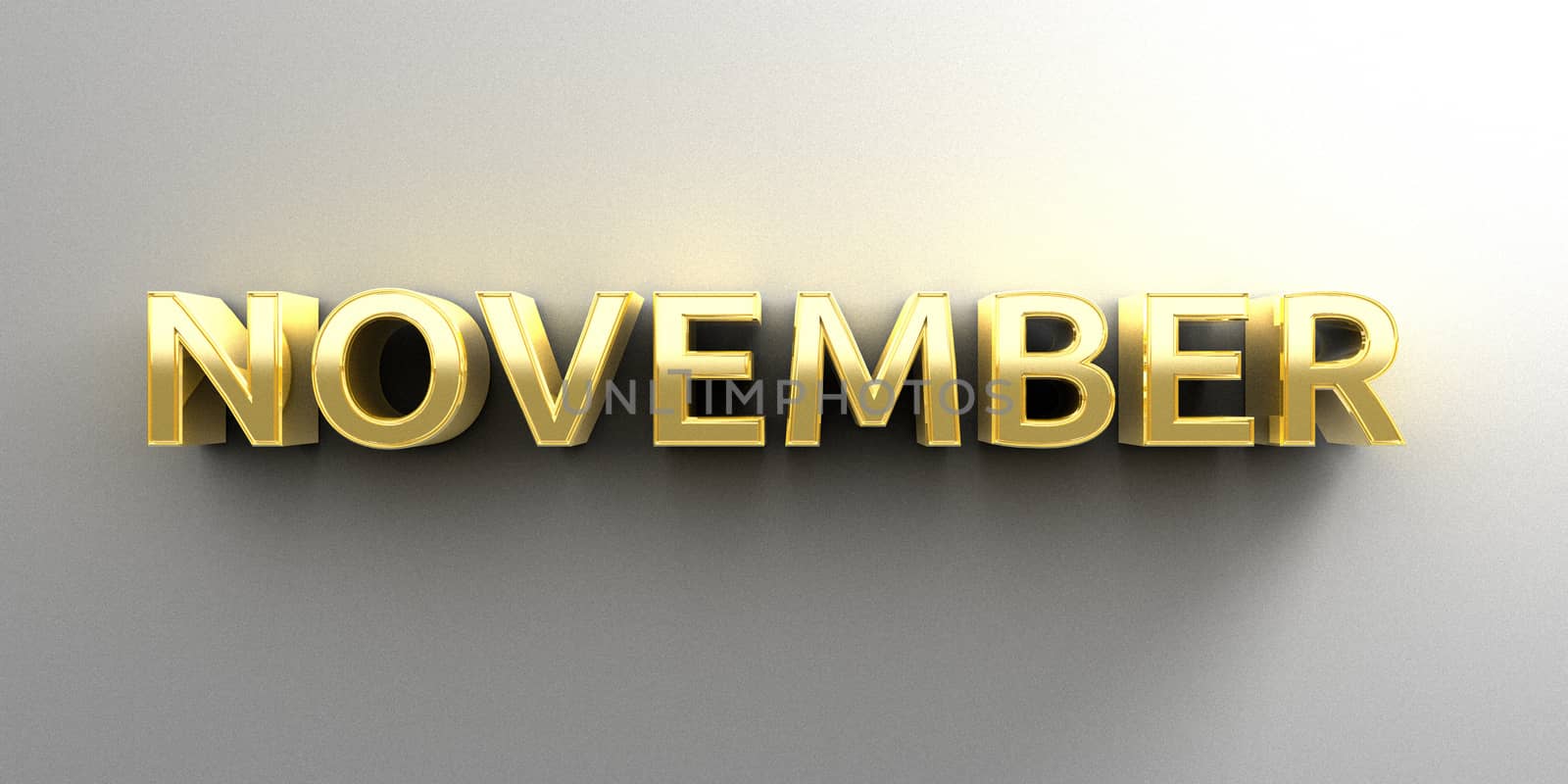 November month gold 3D quality render on the wall background with soft shadow.
