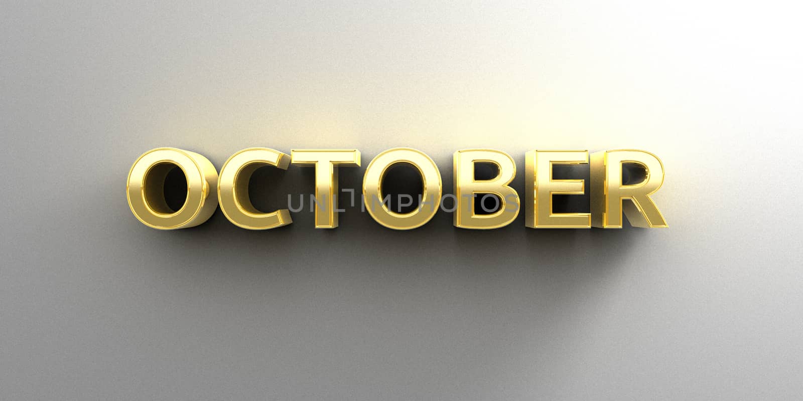 October month gold 3D quality render on the wall background with soft shadow.