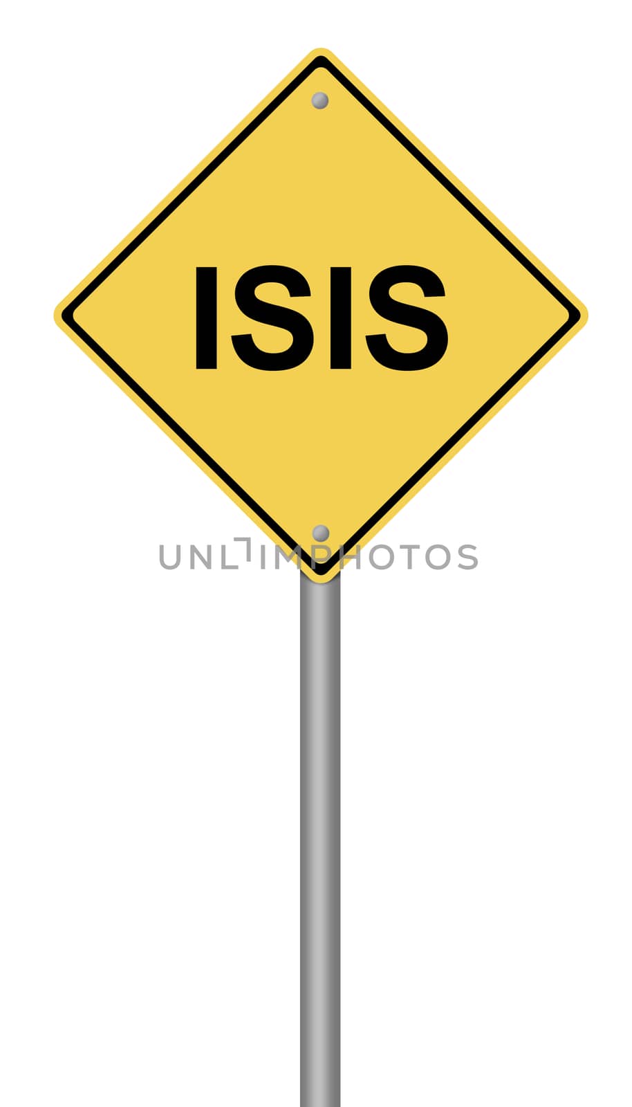 Yellow warning sign with the text ISIS on white background.