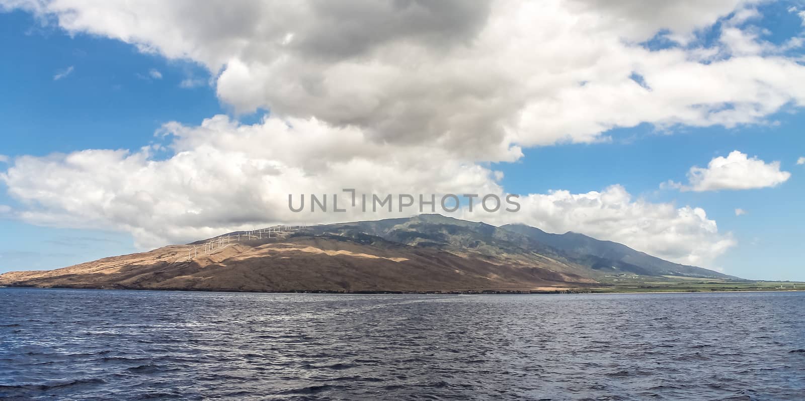 Panorama of the island Maui in Hawaii seen from the ocean