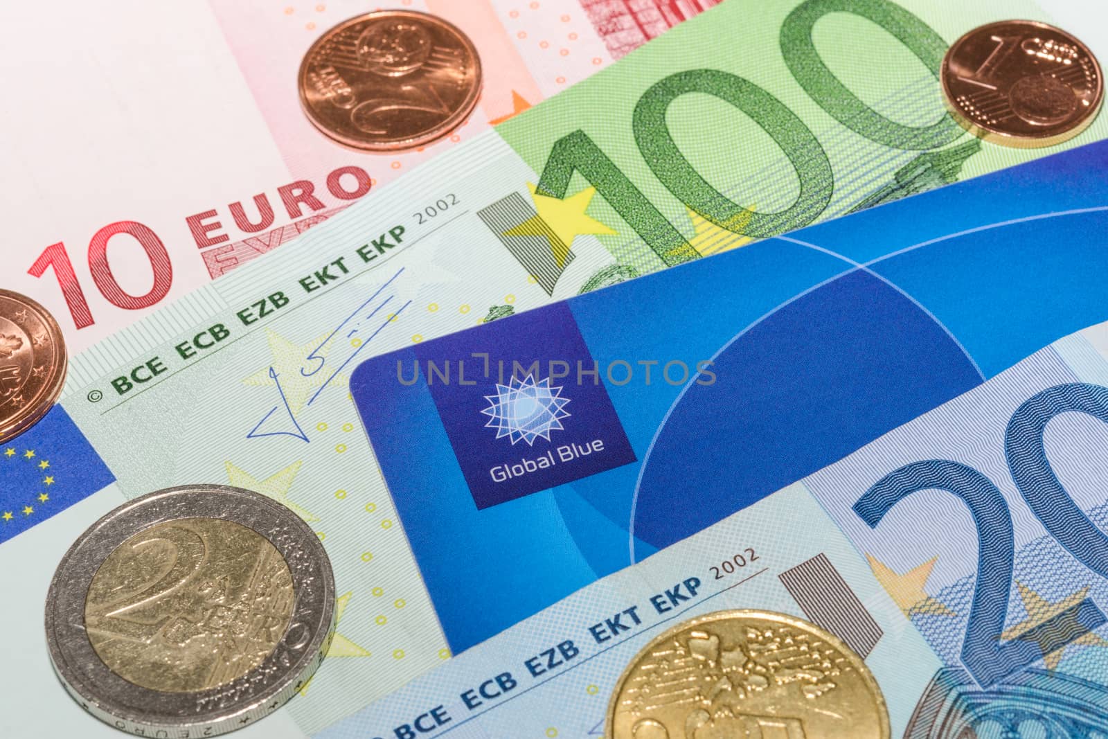 European currency notes and coins with Tax Free plastic card by servickuz