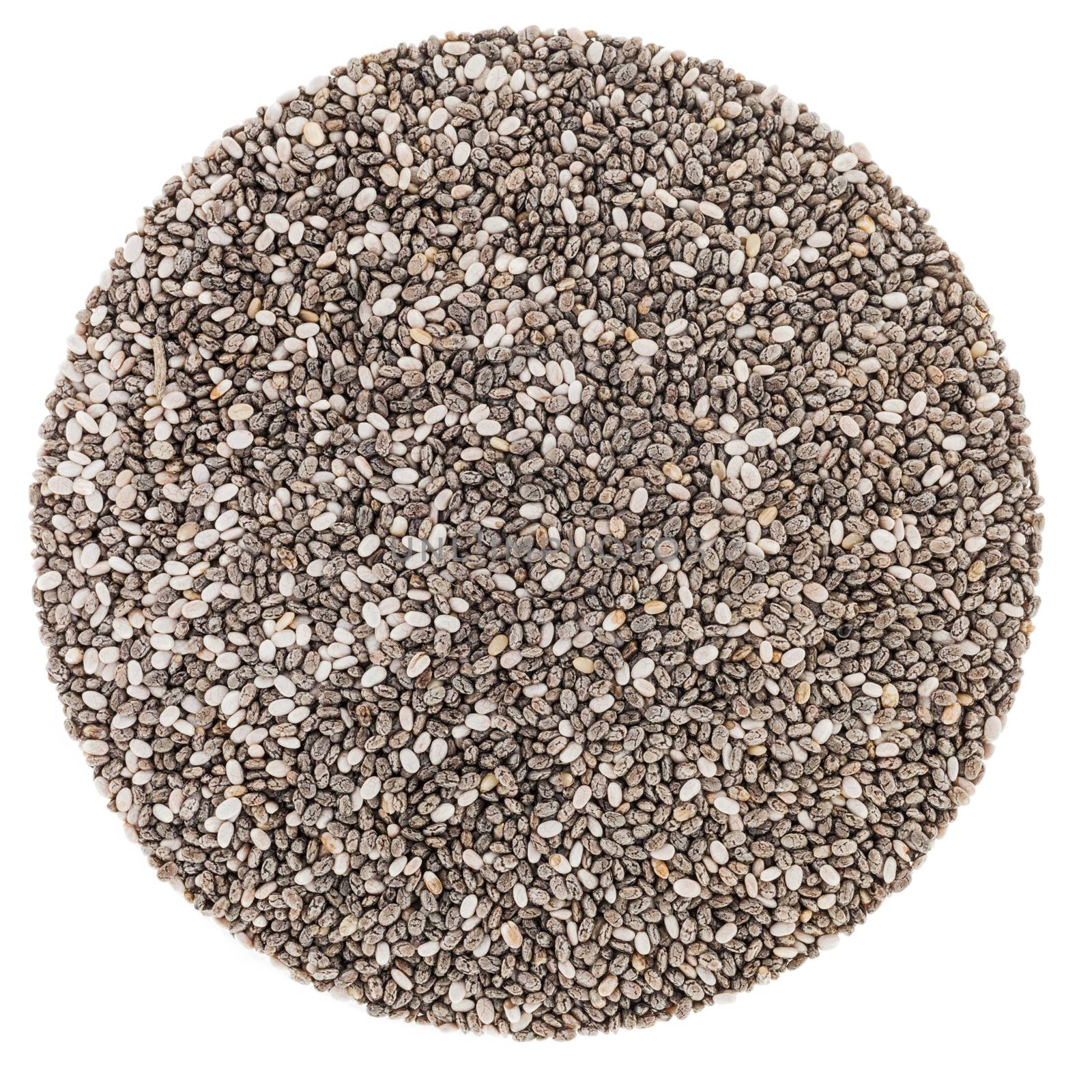Perfect Circle of Chia Seeds Isolated on White Background