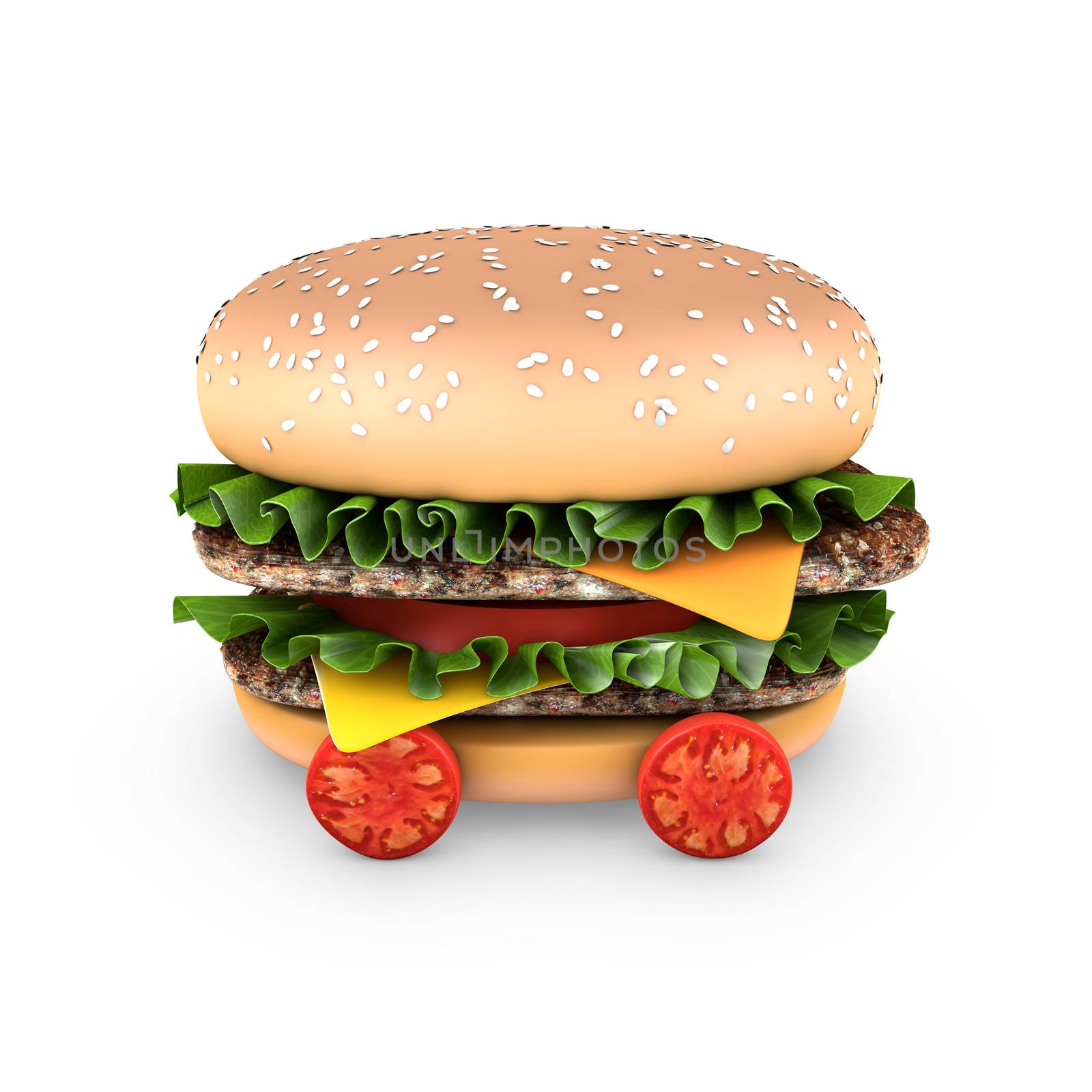 Hamburger with double steak, salad, cheese, and cherry tomatoes by ytjo