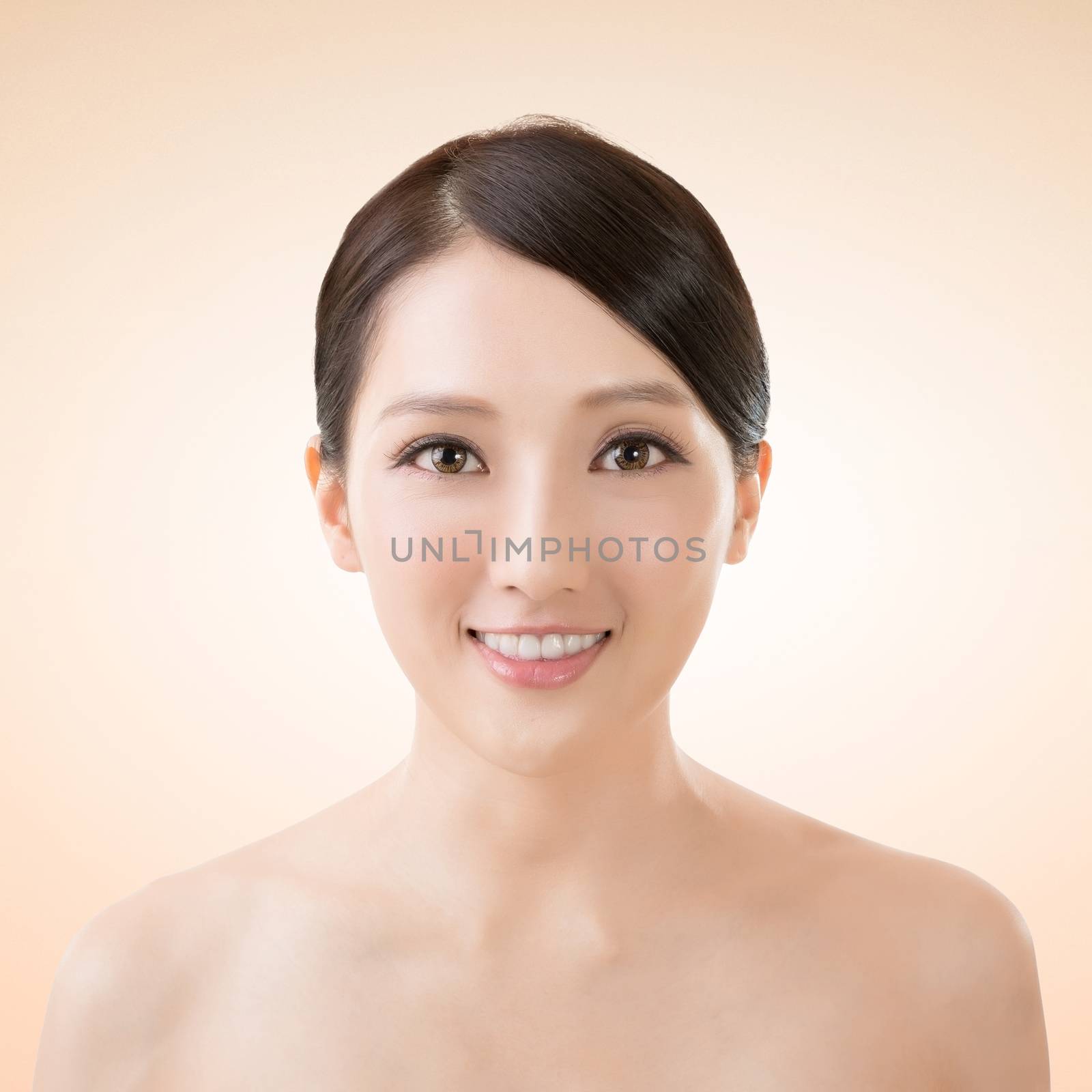 Asian beauty face closeup portrait with clean and fresh elegant lady.