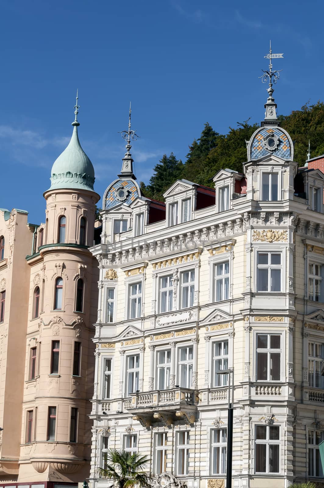 Tradicional Czech architecture in the spa town of Karlovy Vary.