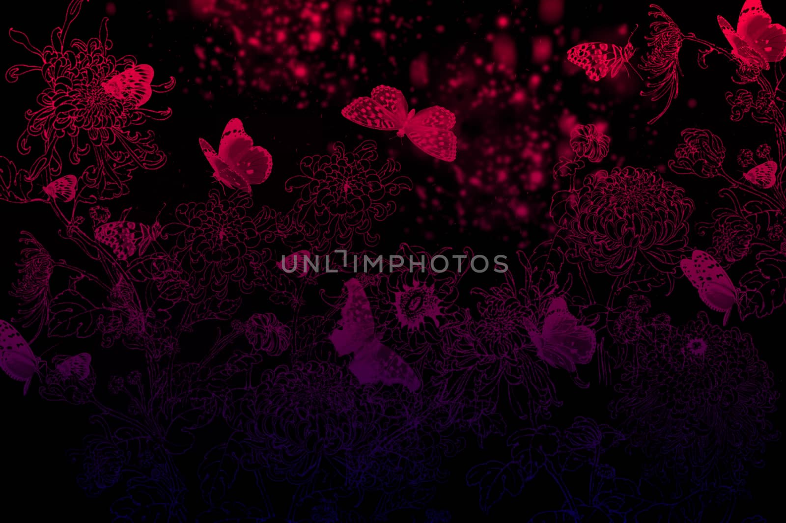 Butterflies and flowers in diffuse background by Noppharat_th