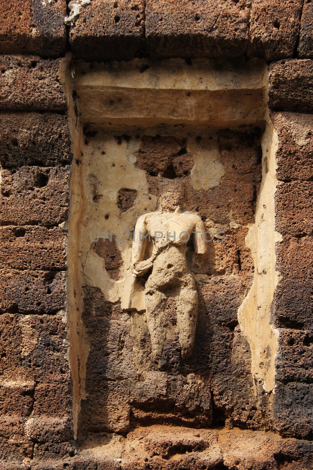 More than 1200 years old laterite sculptures, monuments in Thailand.