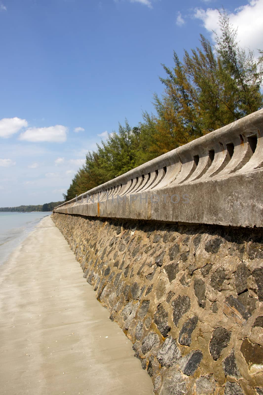 The tsunami walls at Pak Meng Beach, Trang Province, Thailand.