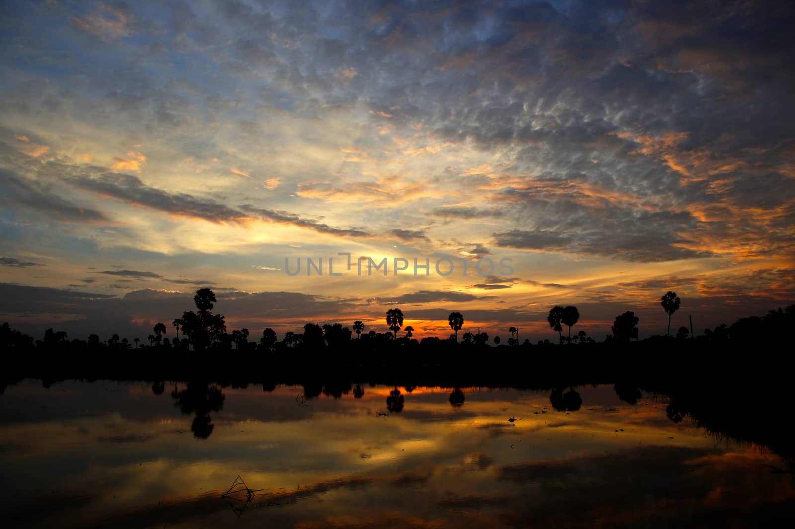 Black silhouette against the sky at sunset. by Noppharat_th