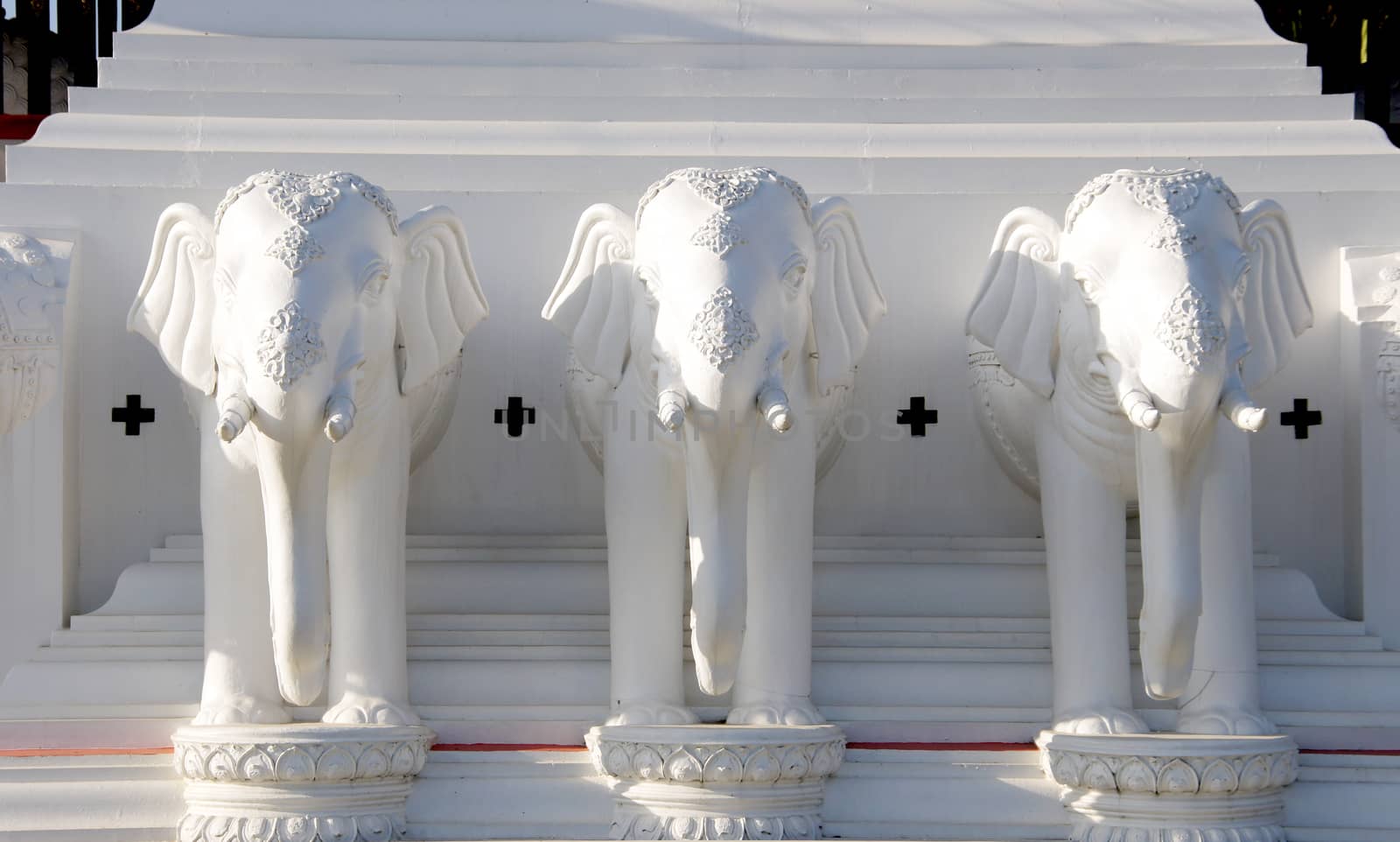 White elephant statue in the park. Chiang Mai Province. Northern Thailand.