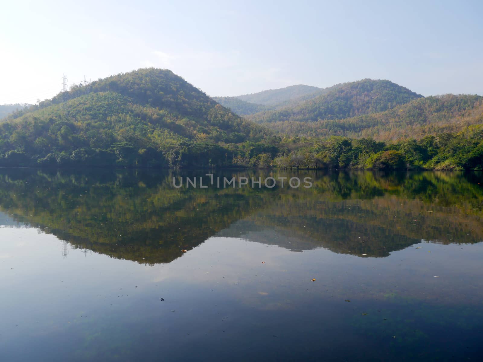 Reservoir and mountains. Northern Thailand.