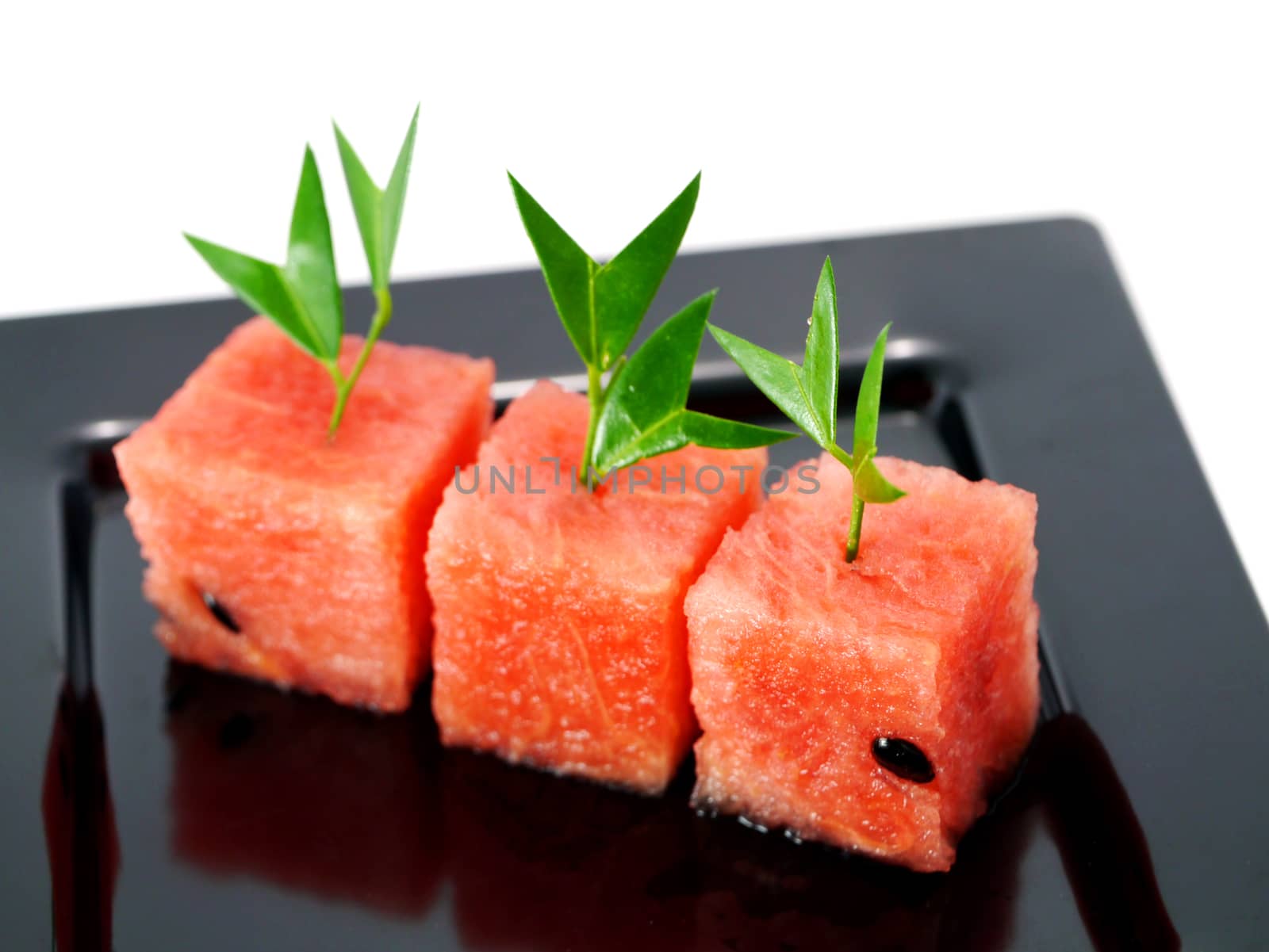 Watermelon cut into cubes.