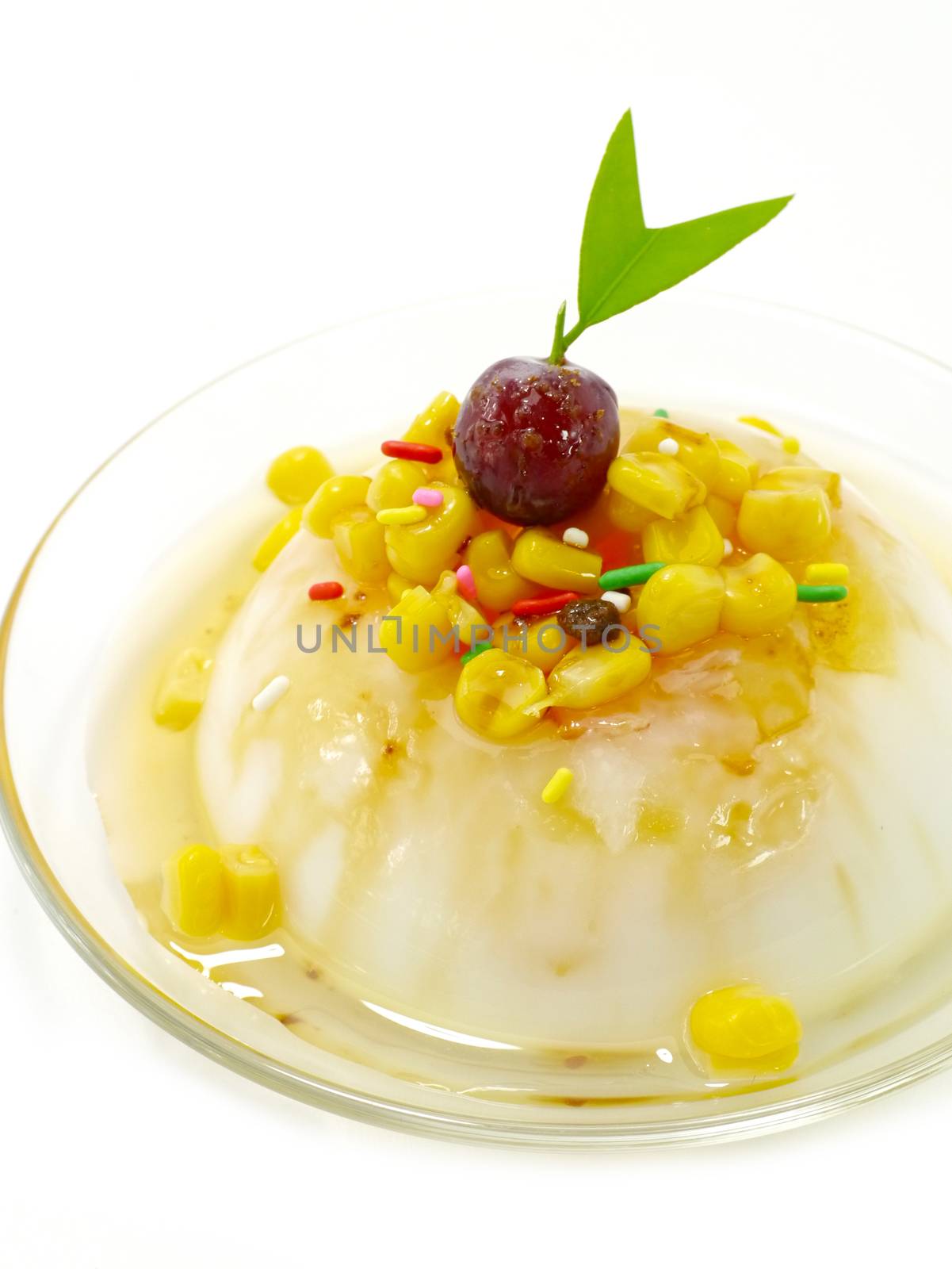 Agar dessert with fresh corn.