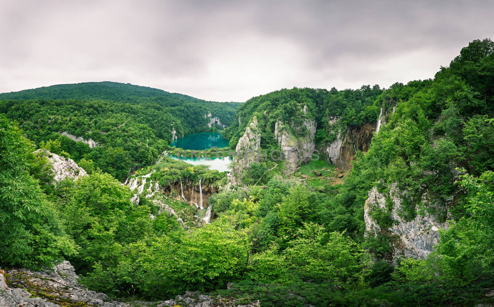 Plitvice Lakes National Park Waterfalls in the Misty Morning, Croatia