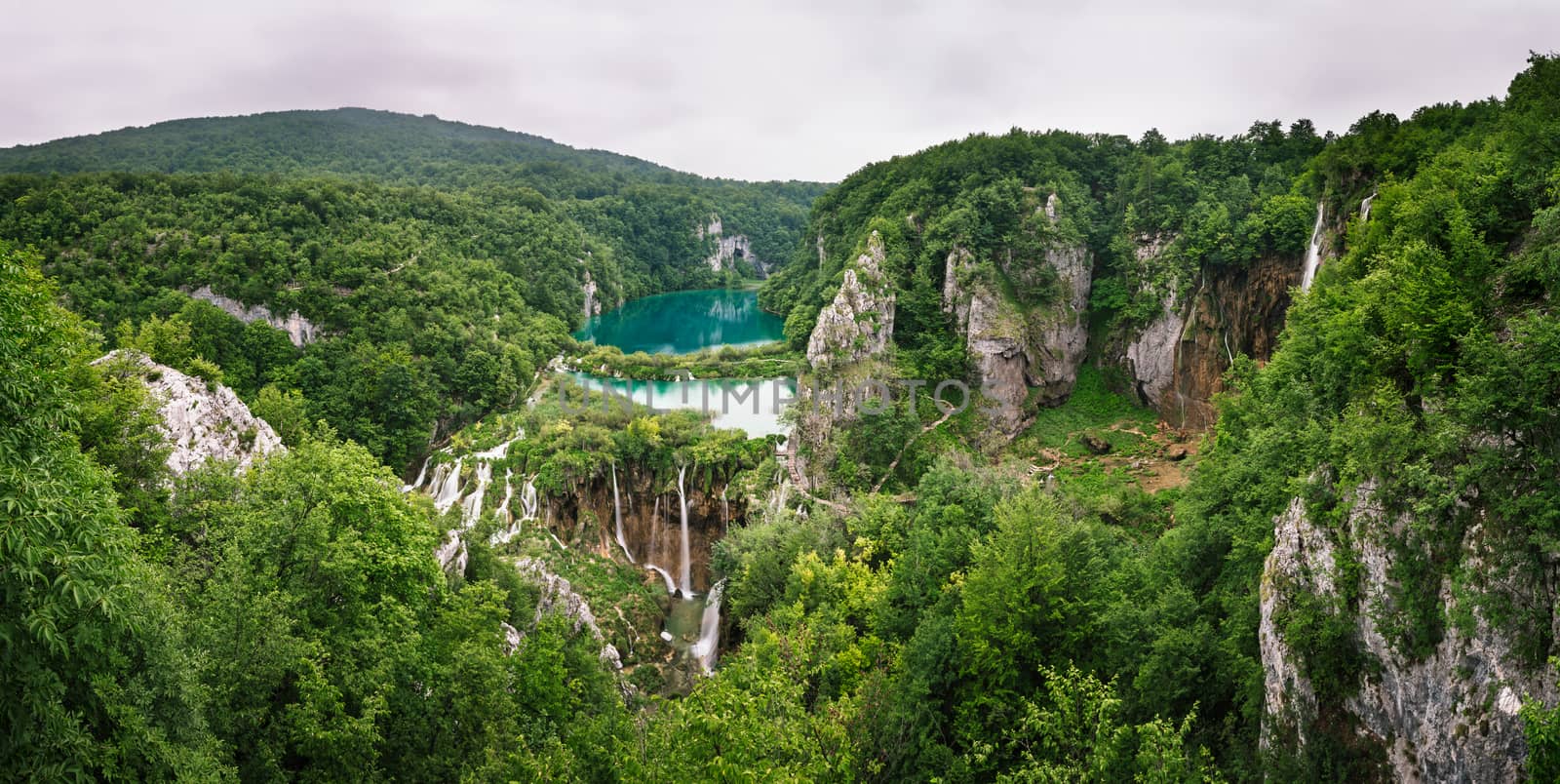 Plitvice Lakes National Park Waterfalls in the Misty Morning, Croatia