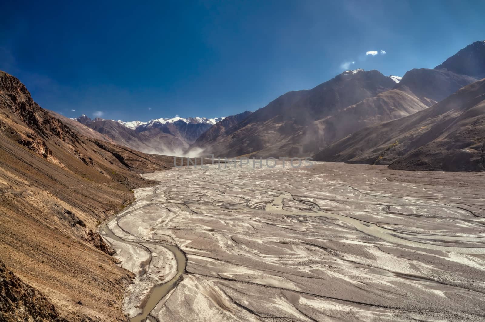 Picturesque view of a dried-out river in Pamir Mountains