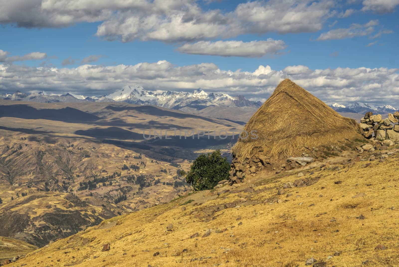 Picturesque view of a pile of hay in Peruvian Cordillera Negra                 