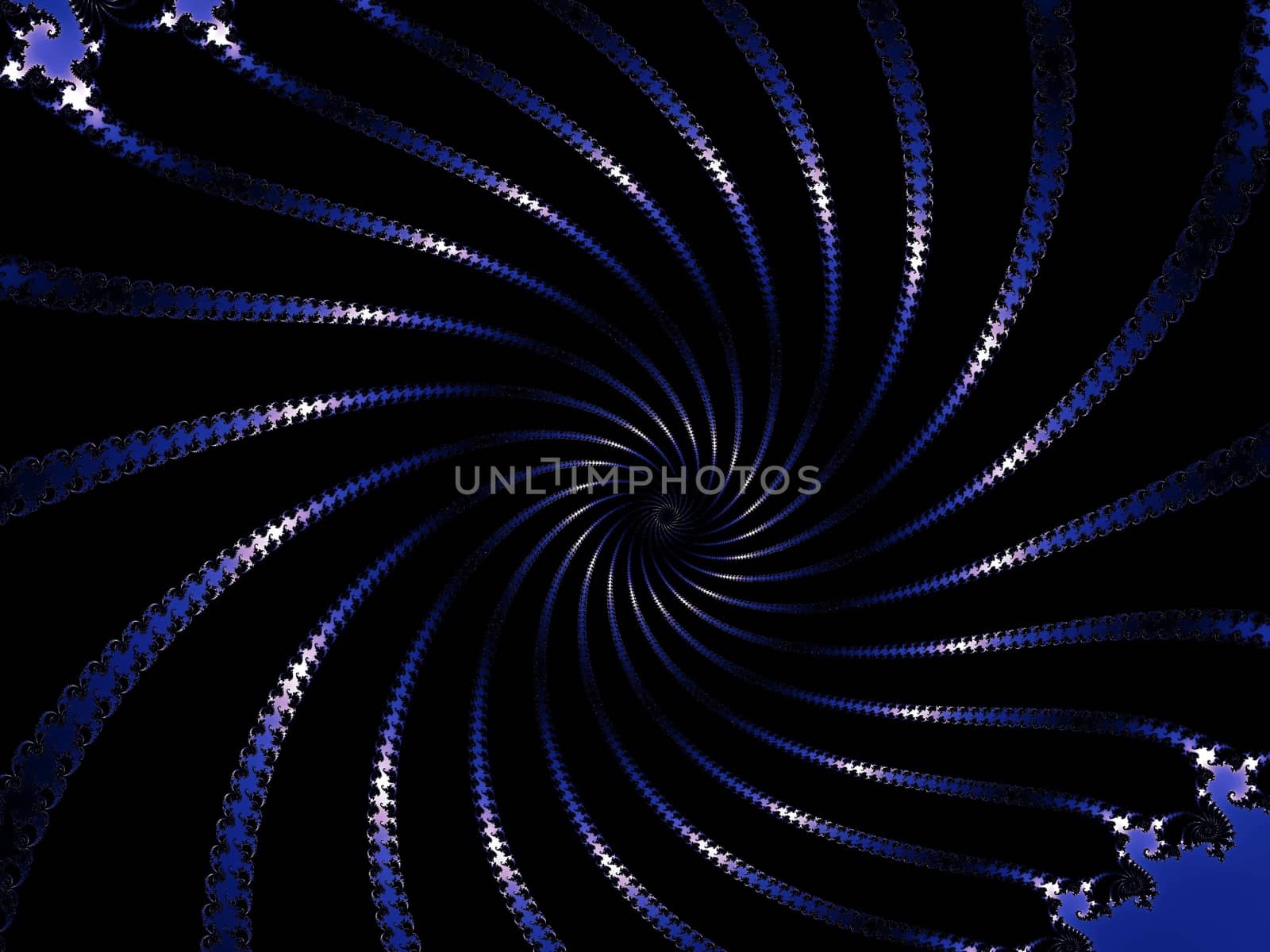 Digital computer graphic - renderi. Patterned fractal spiral in a dark - blue colors for design.