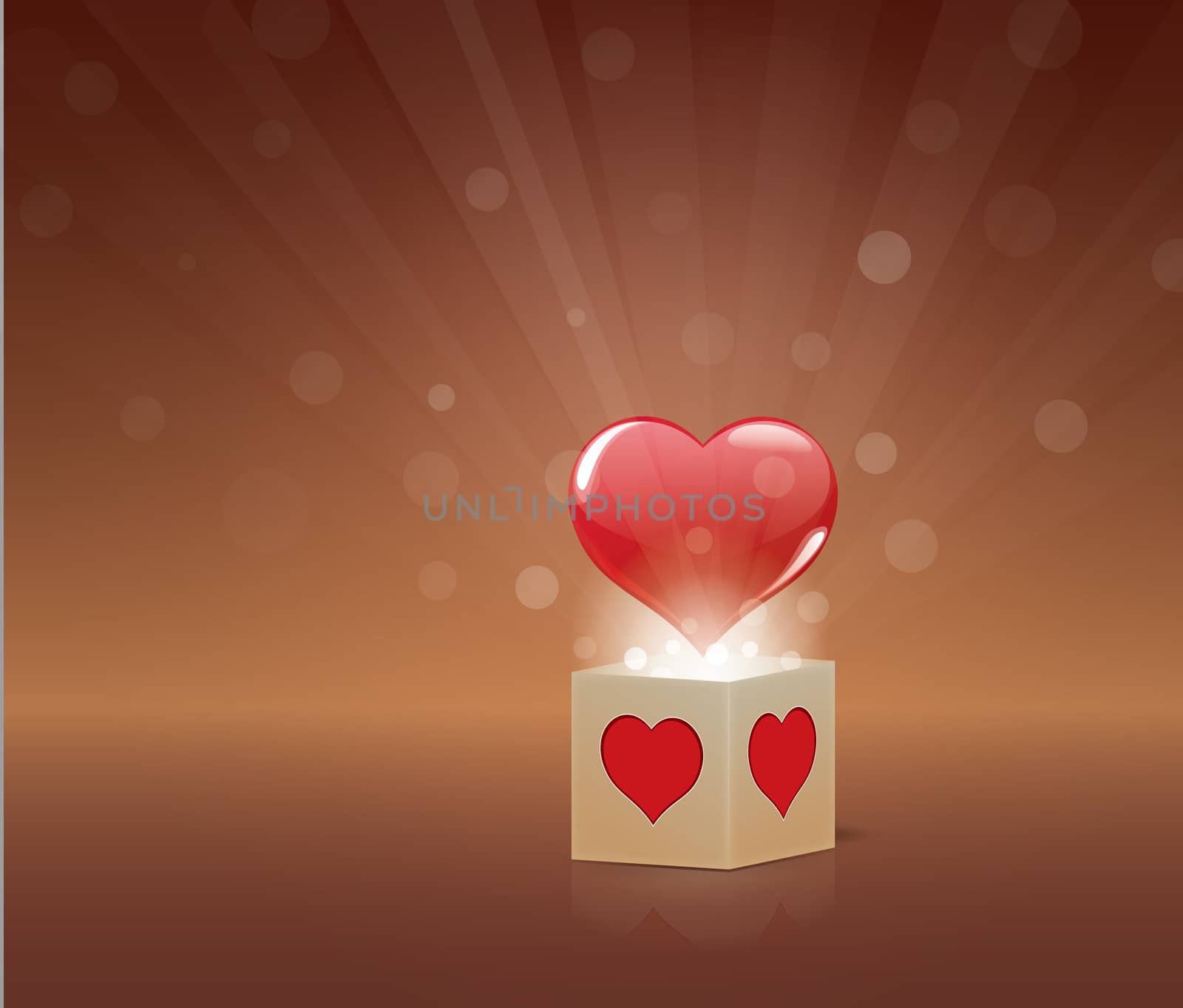 heart flies out of the box with shining rays and sparcles