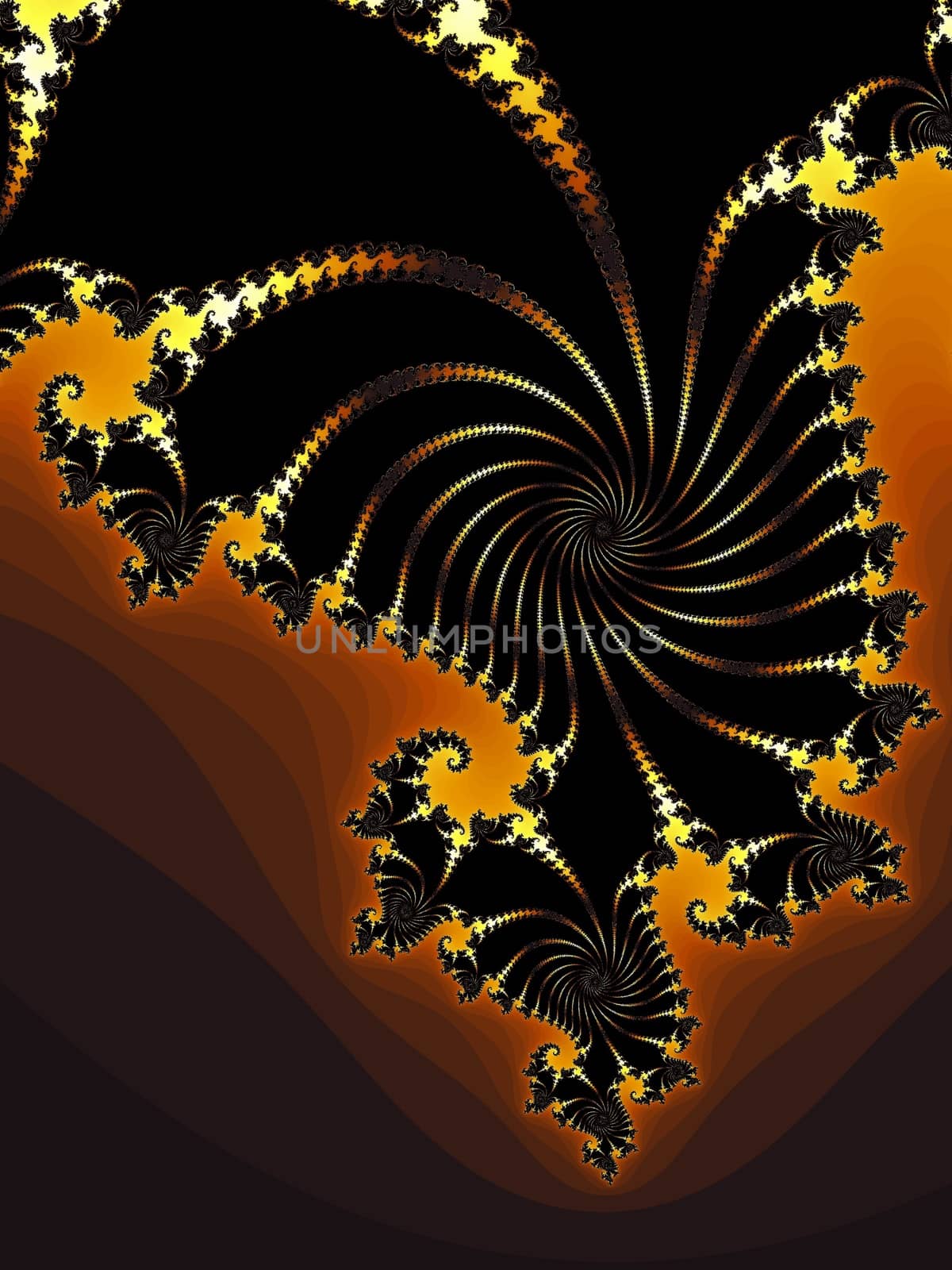Digital computer graphic - renderi. Patterned fractal spiral in a dark colors for design.