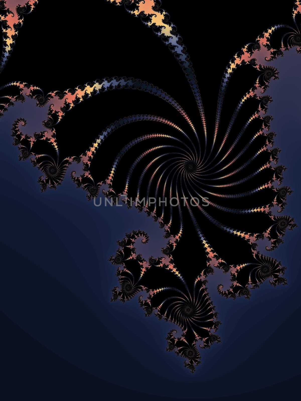 Digital computer graphic - renderi. Patterned fractal spiral in a dark colors for design.