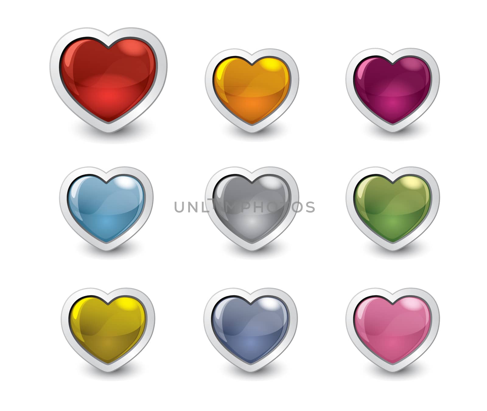 valentine buttons set in shape of heart in different of colors