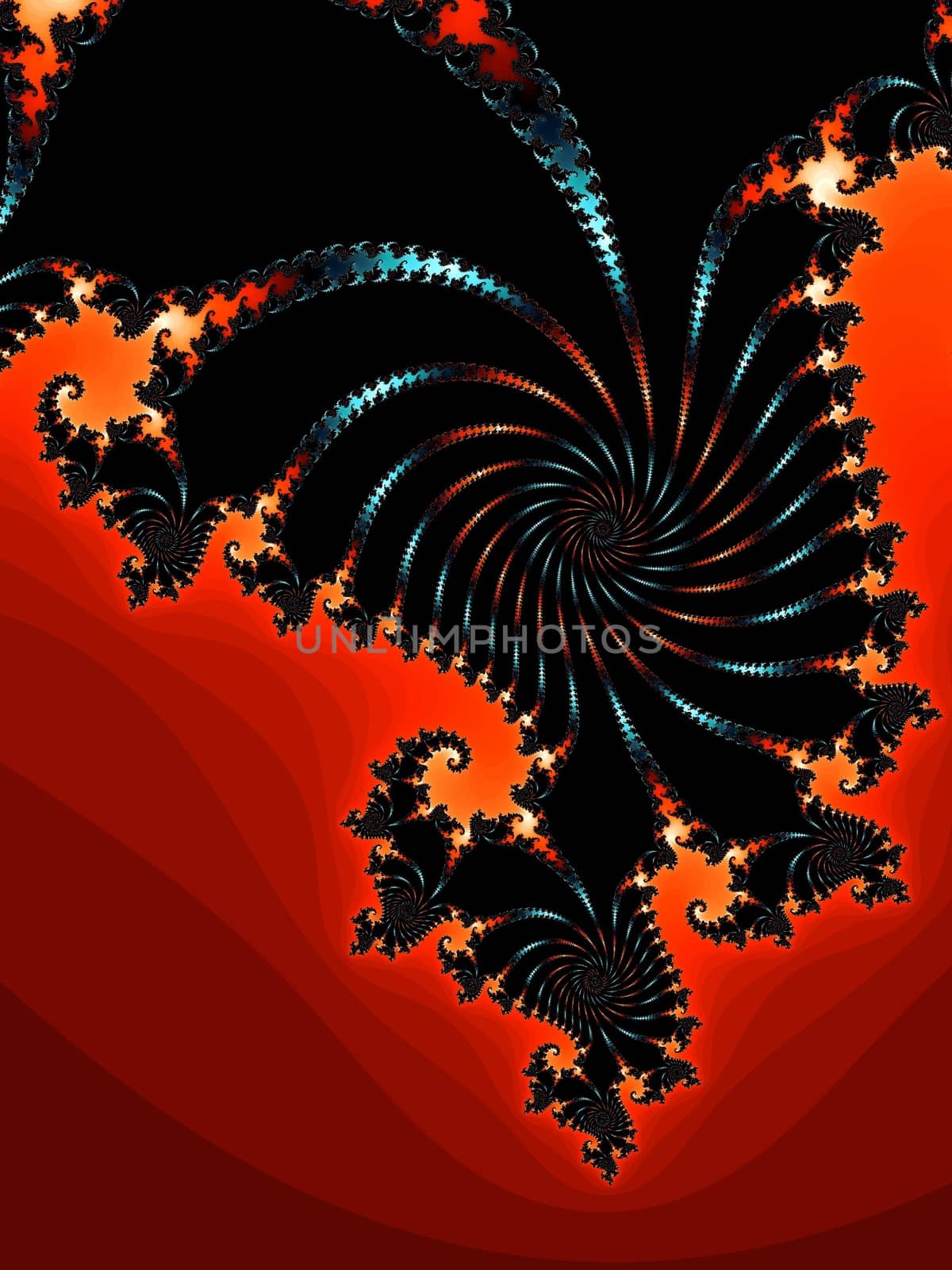 Digital computer graphic - renderi. Patterned fractal spiral in a dark colors for design.