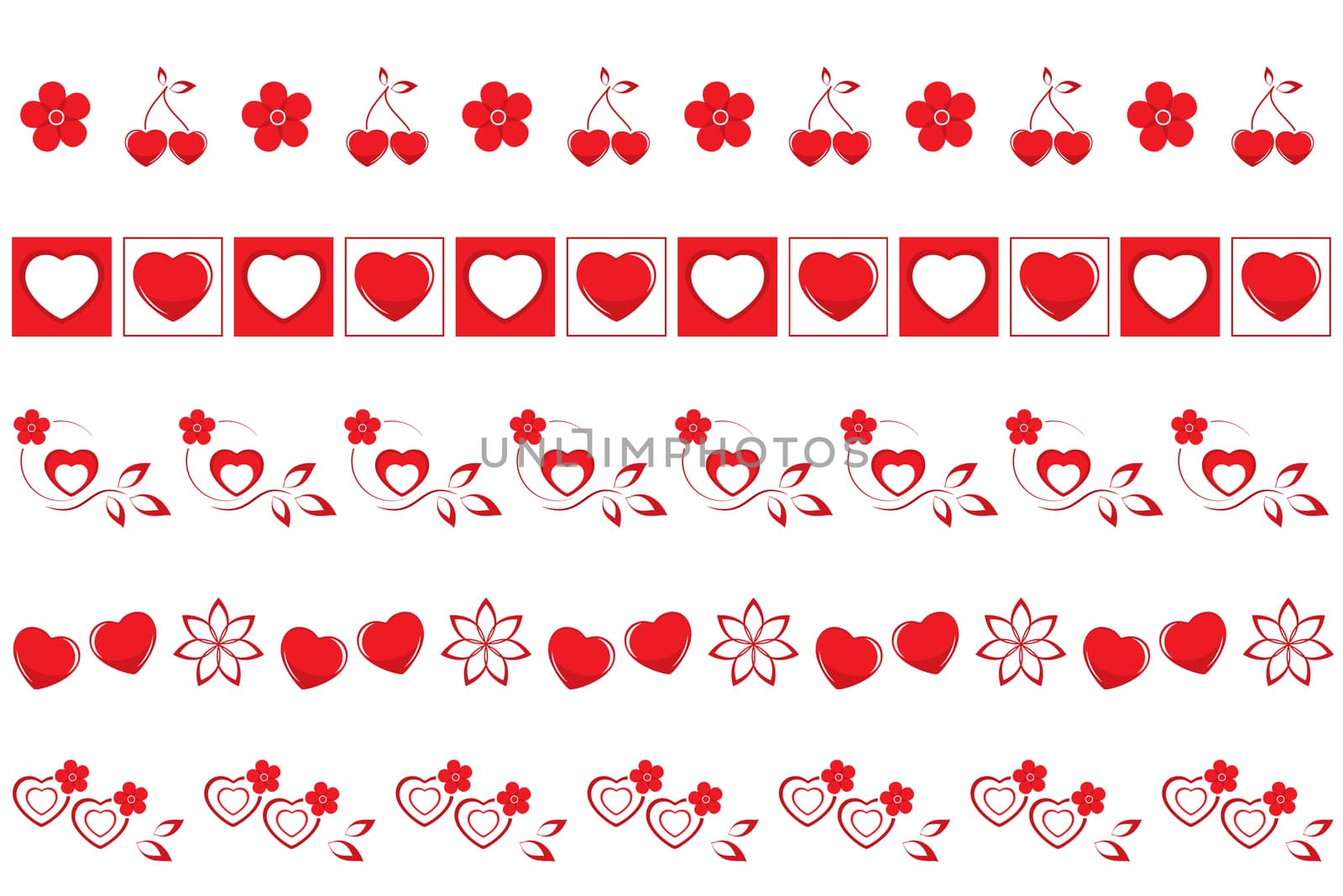 valentines borders set composed from hearts, flowers,leafs and rectangles on valentine theme