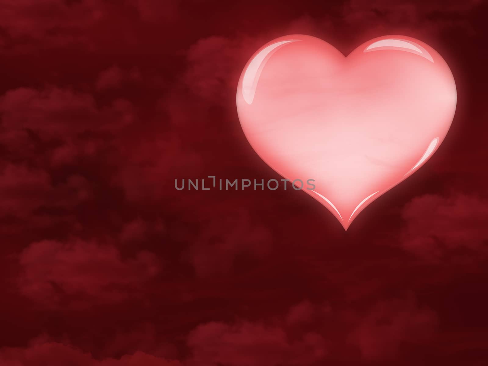 valentine background composed from shining pink heart on the cloudy red background