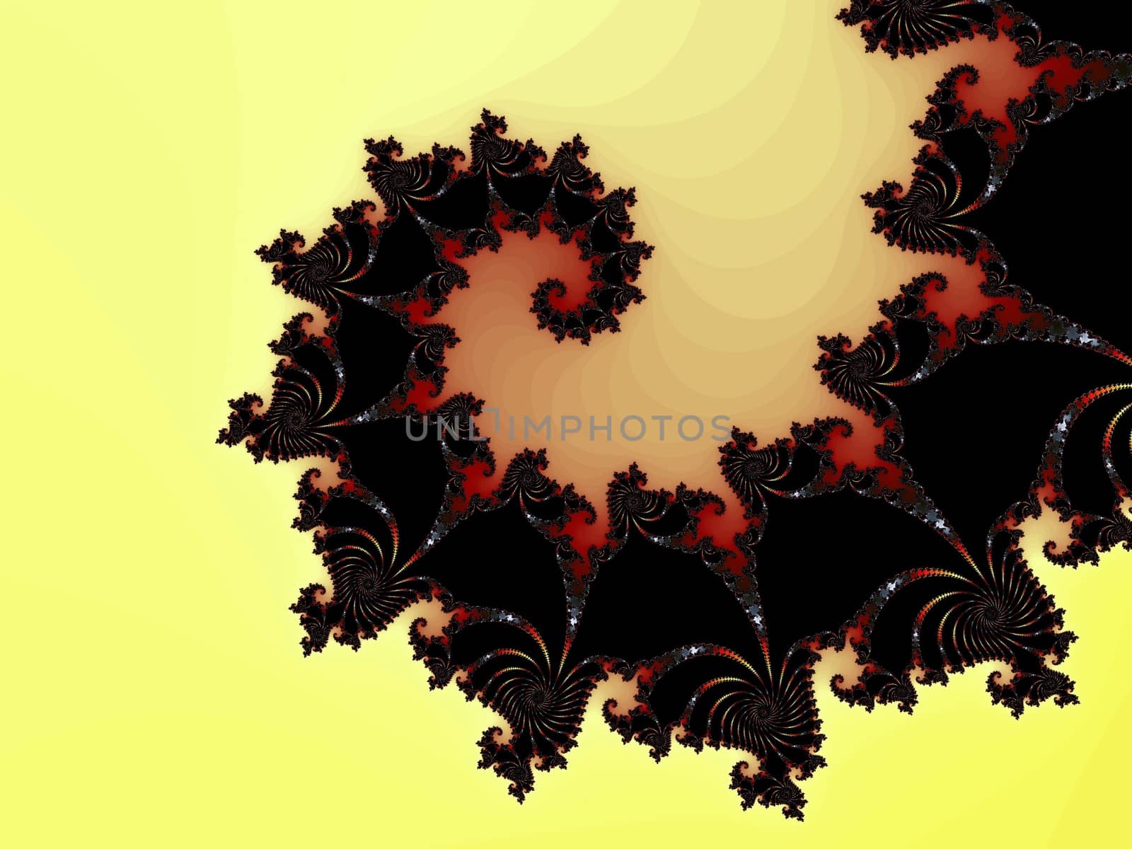 Digital computer graphic - renderi. Patterned fractal spiral for design.