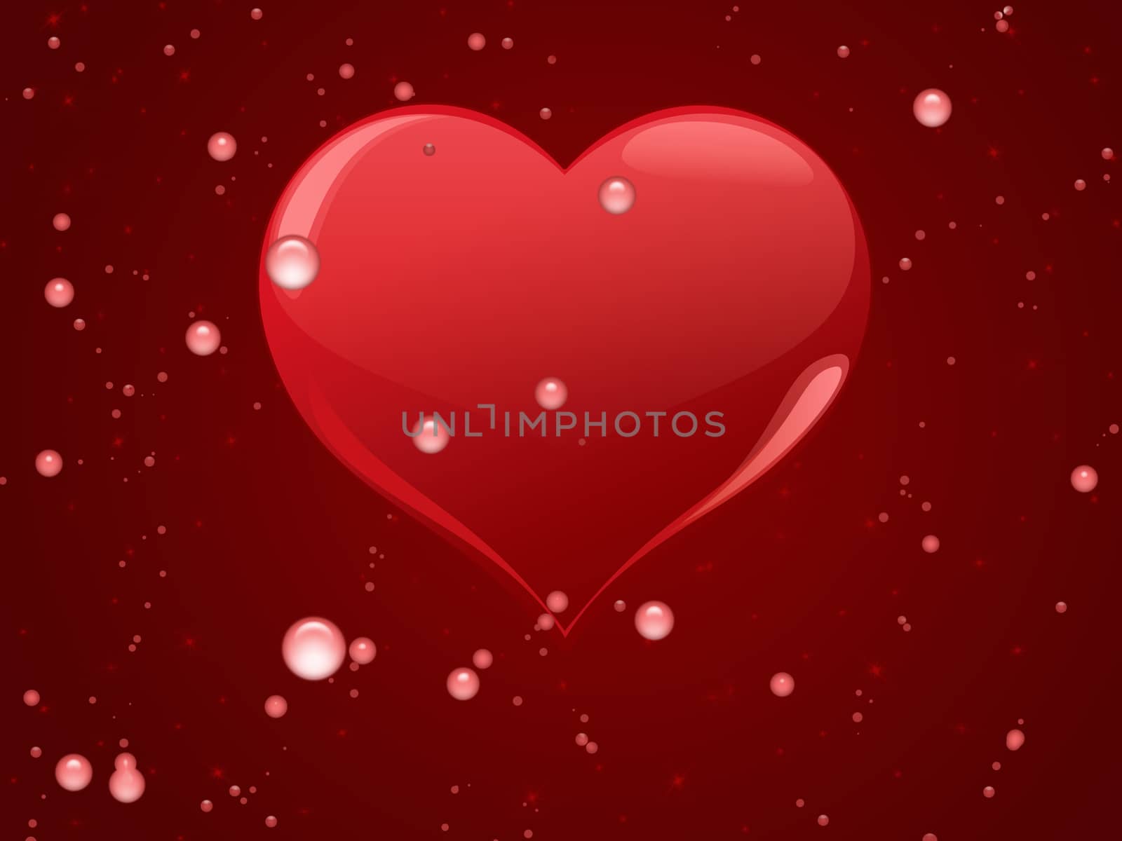 red heart with drops of water in front