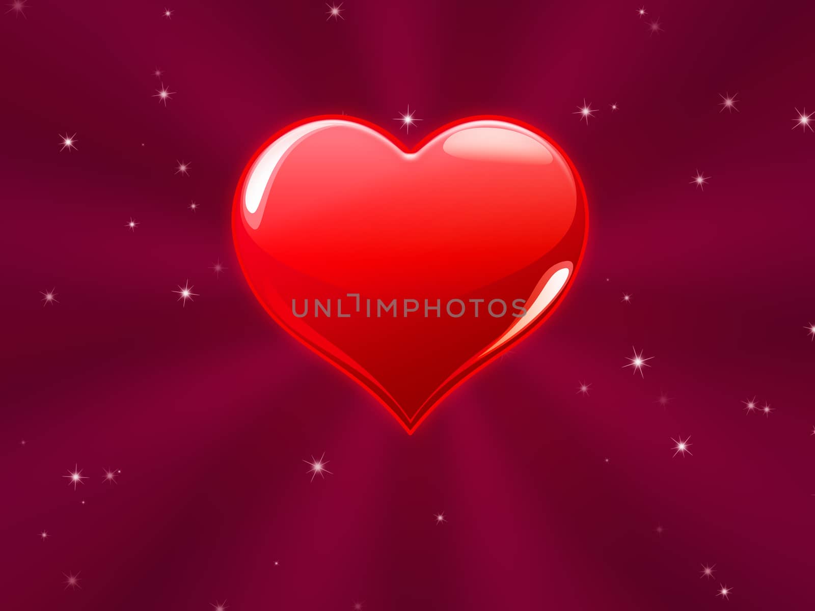 red heart with pink rays with stars around