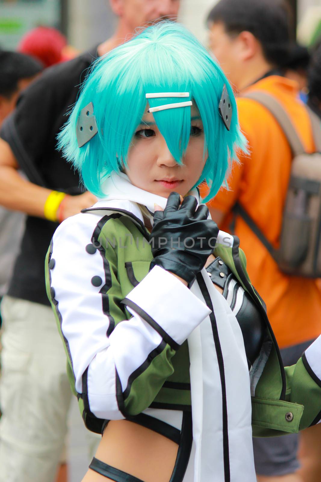 Bangkok - Aug 31: An unidentified Japanese anime cosplay Sinon pose  on August 31, 2014 at Central World, Bangkok, Thailand.
