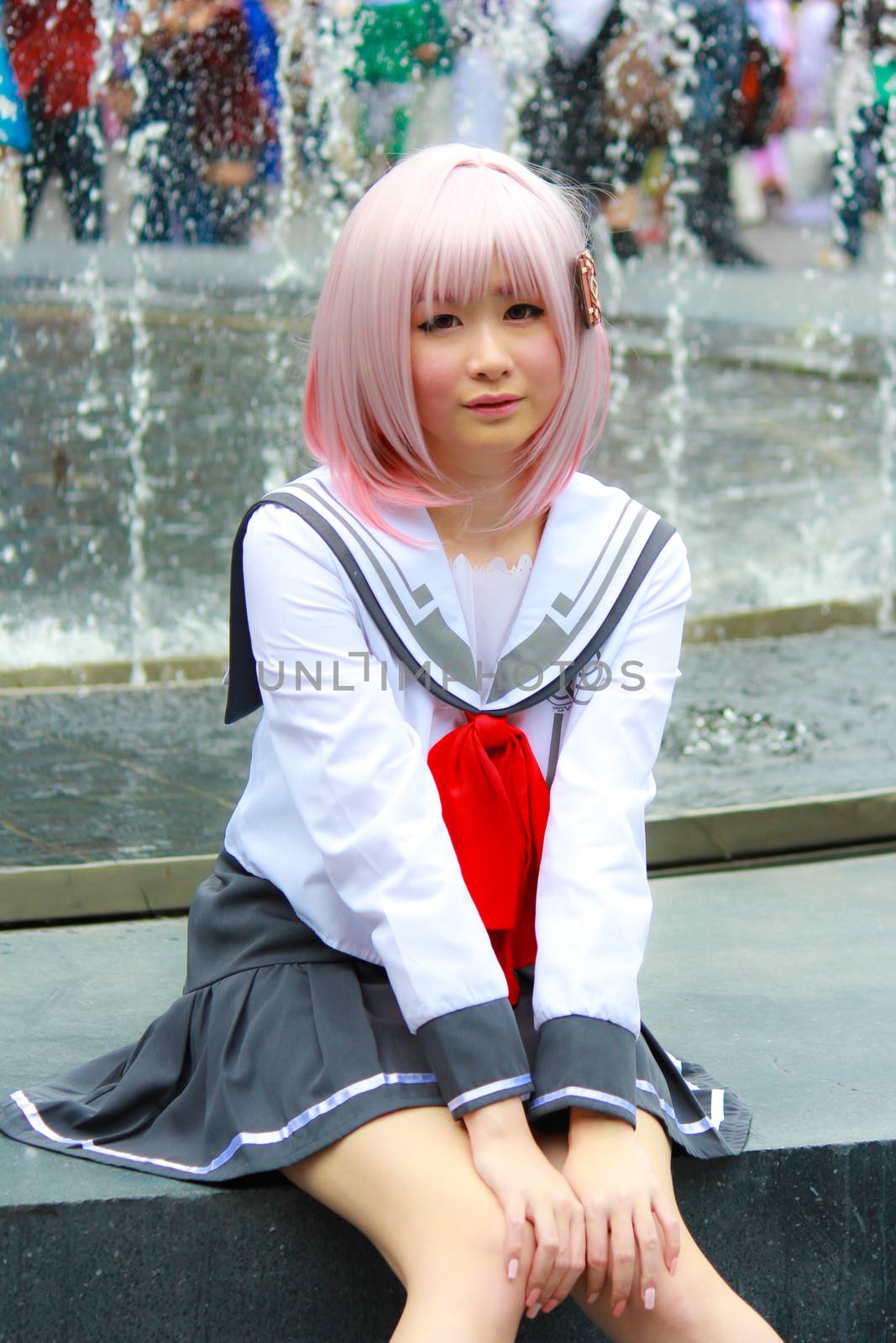 Bangkok - Aug 31: An unidentified Japanese anime cosplay pose  on August 31, 2014 at Central World, Bangkok, Thailand.