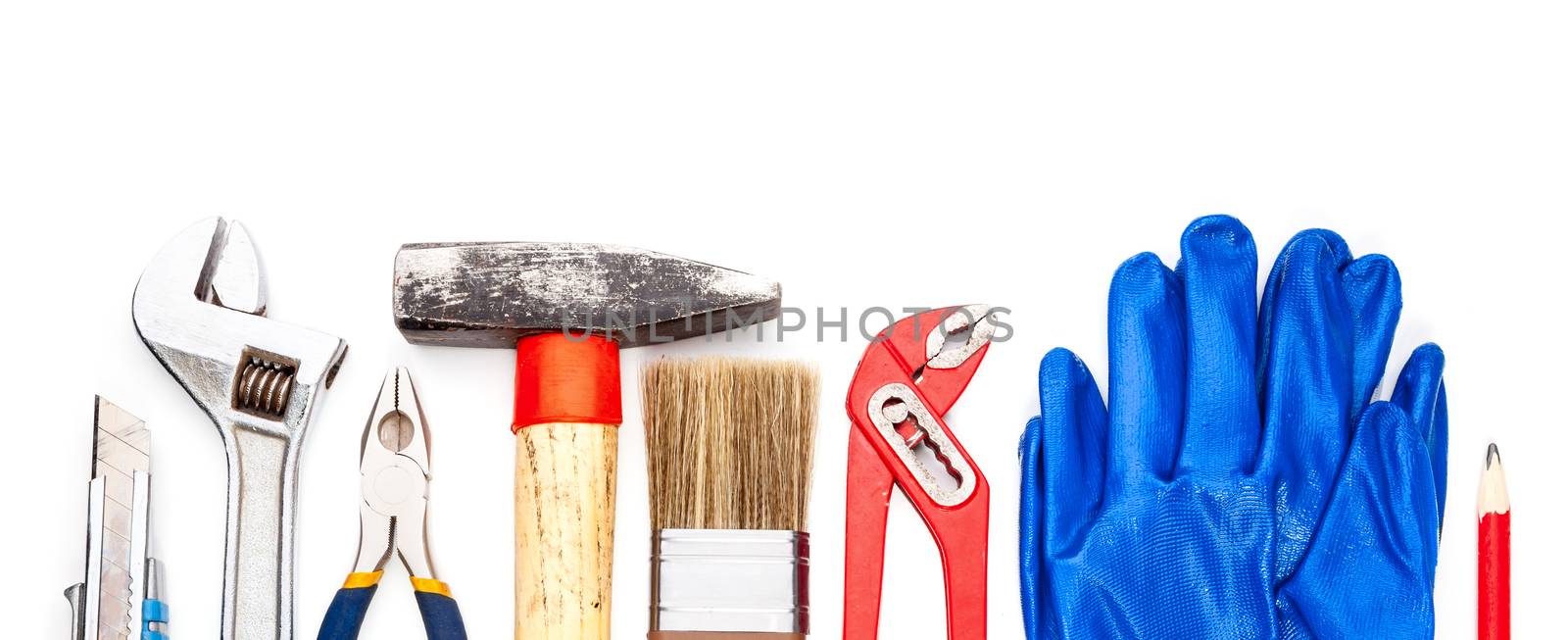 Various used tools isolated on white background