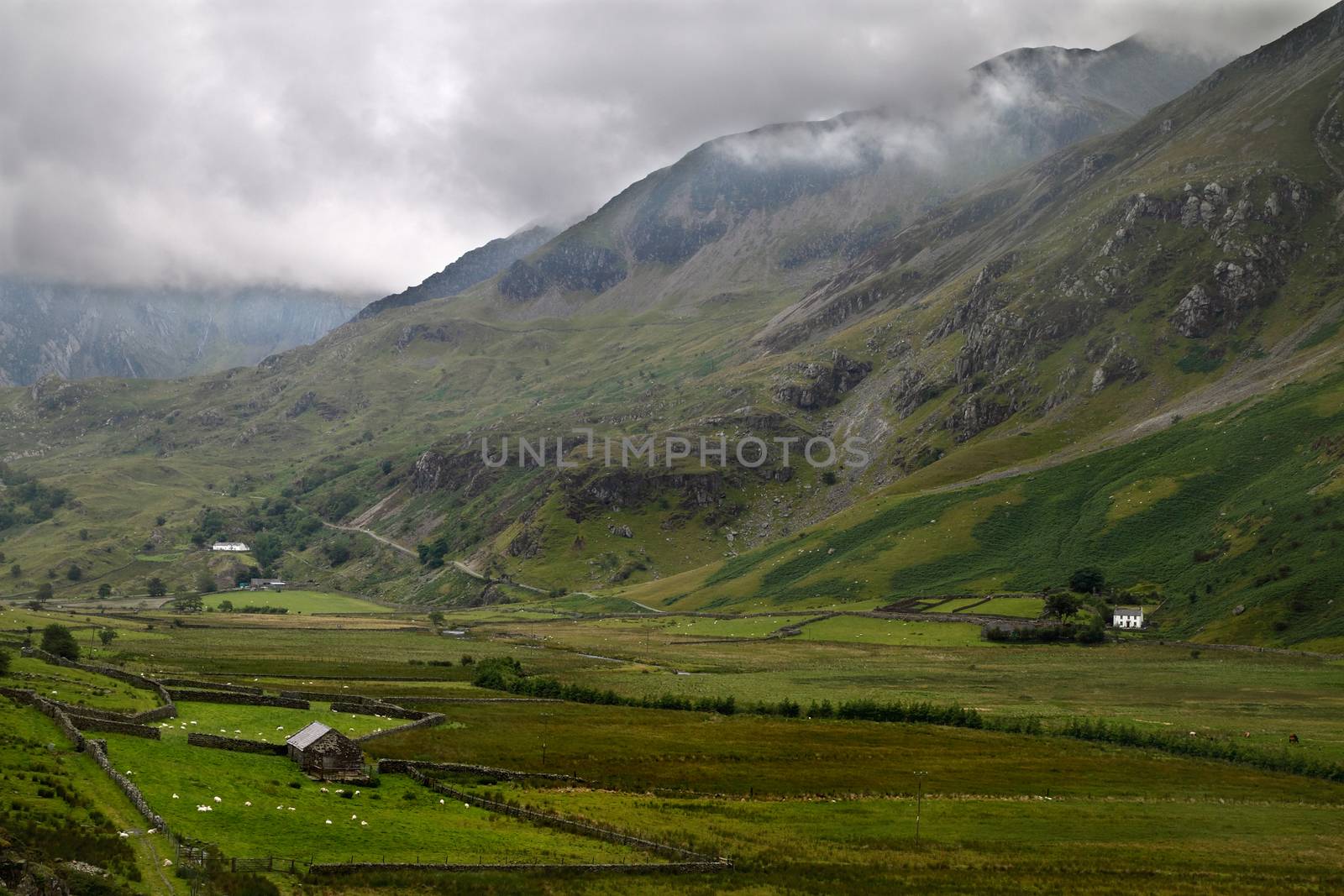Isolated houses in a remote area of Snowdonia in North Wales UK.