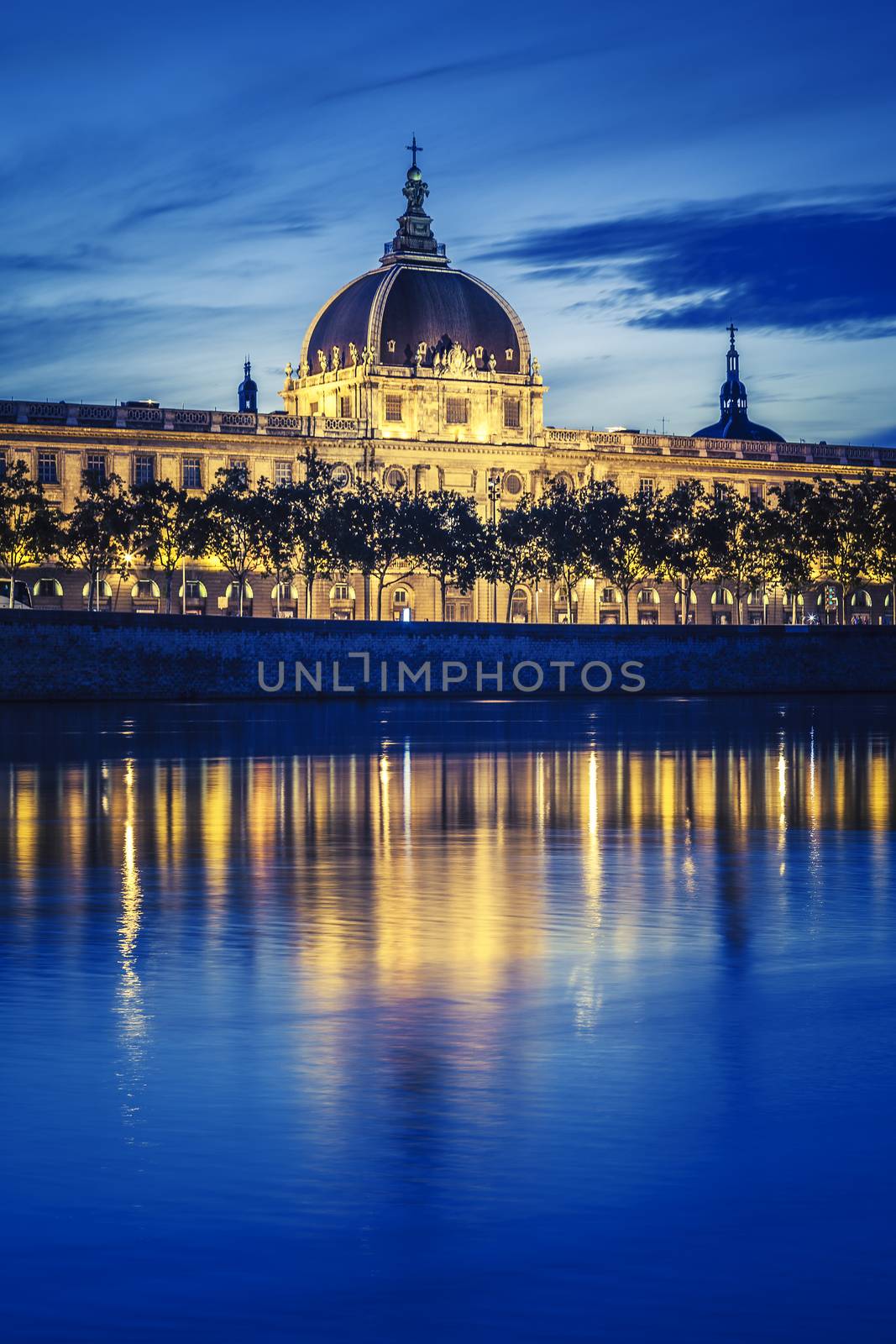 On the banks of Rhone after sunset, Lyon, France