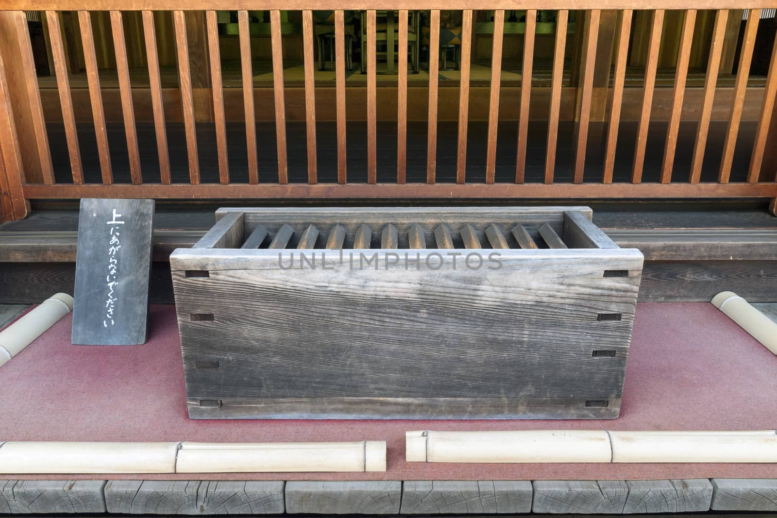 rough wooden box for donation from ancient Japanese Temple