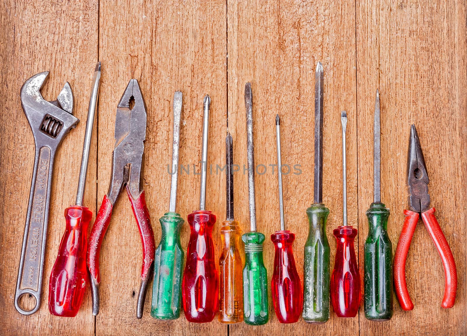 Tools on wooden background